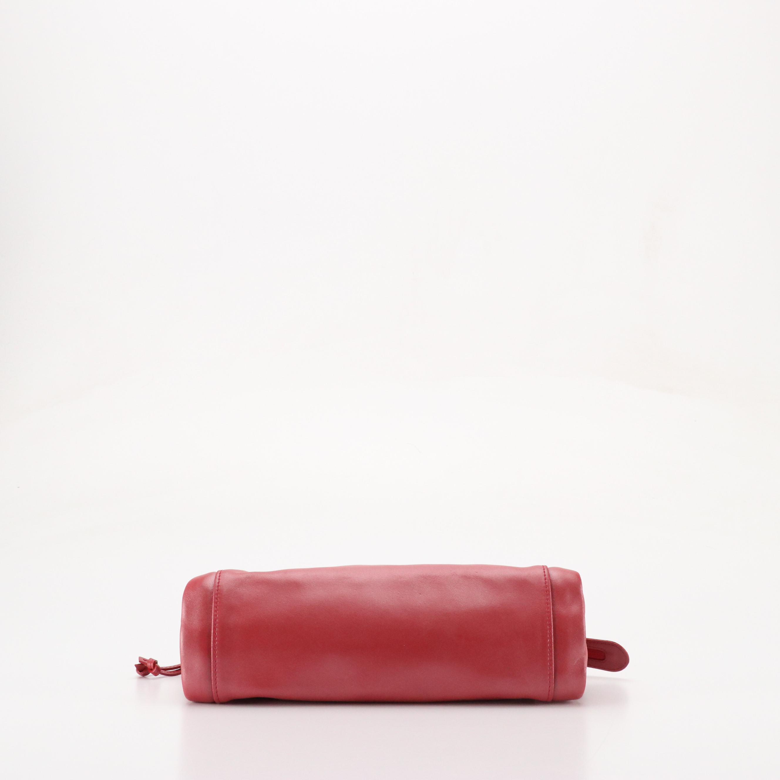 Longchamp Zippered Handbag in Shimmery Red Calfskin Leather