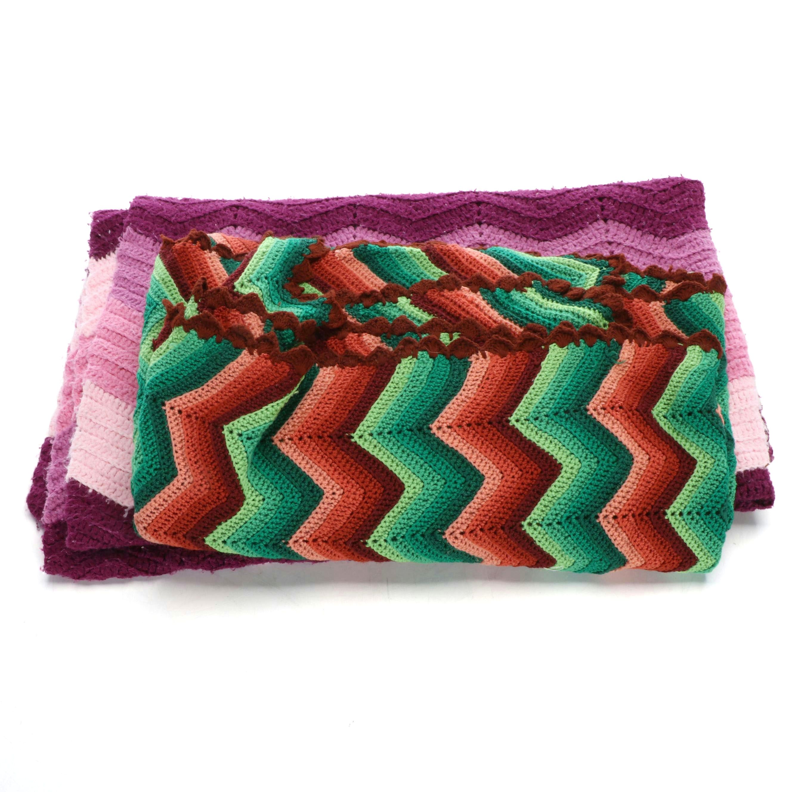 Handmade Striped Crochet Blankets, Late 20th C.