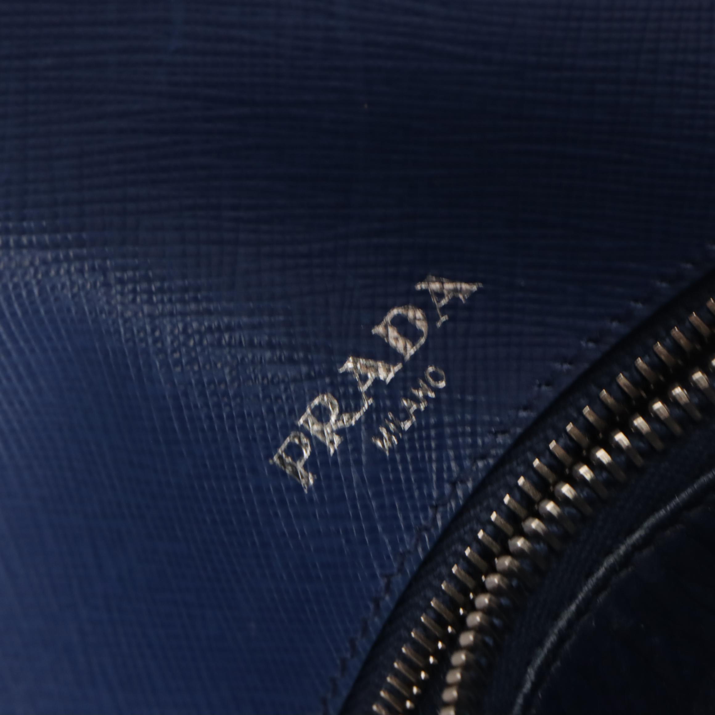 Prada Front Flap Push Lock Wristelt Clutch in Blue Saffiano Leather