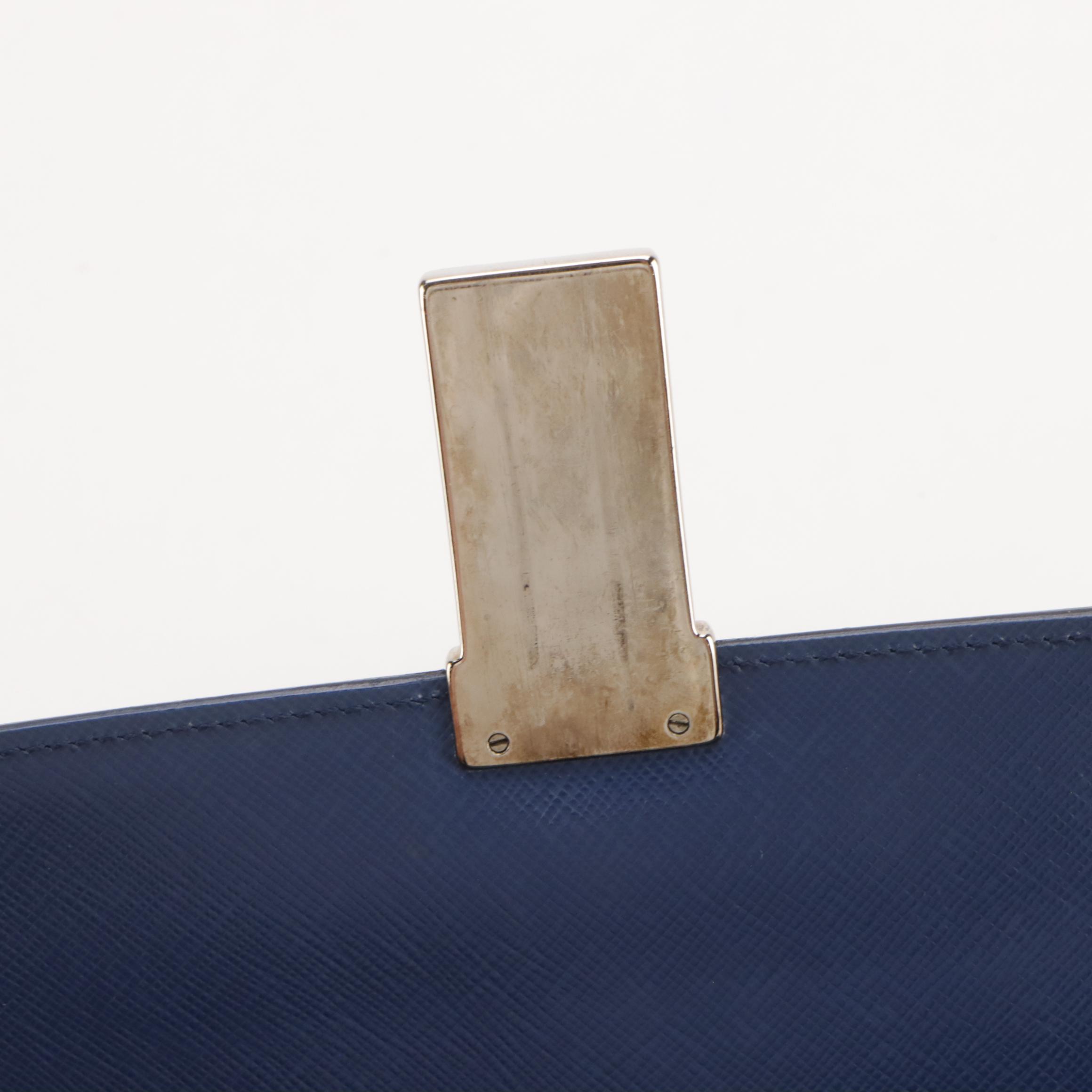 Prada Front Flap Push Lock Wristelt Clutch in Blue Saffiano Leather