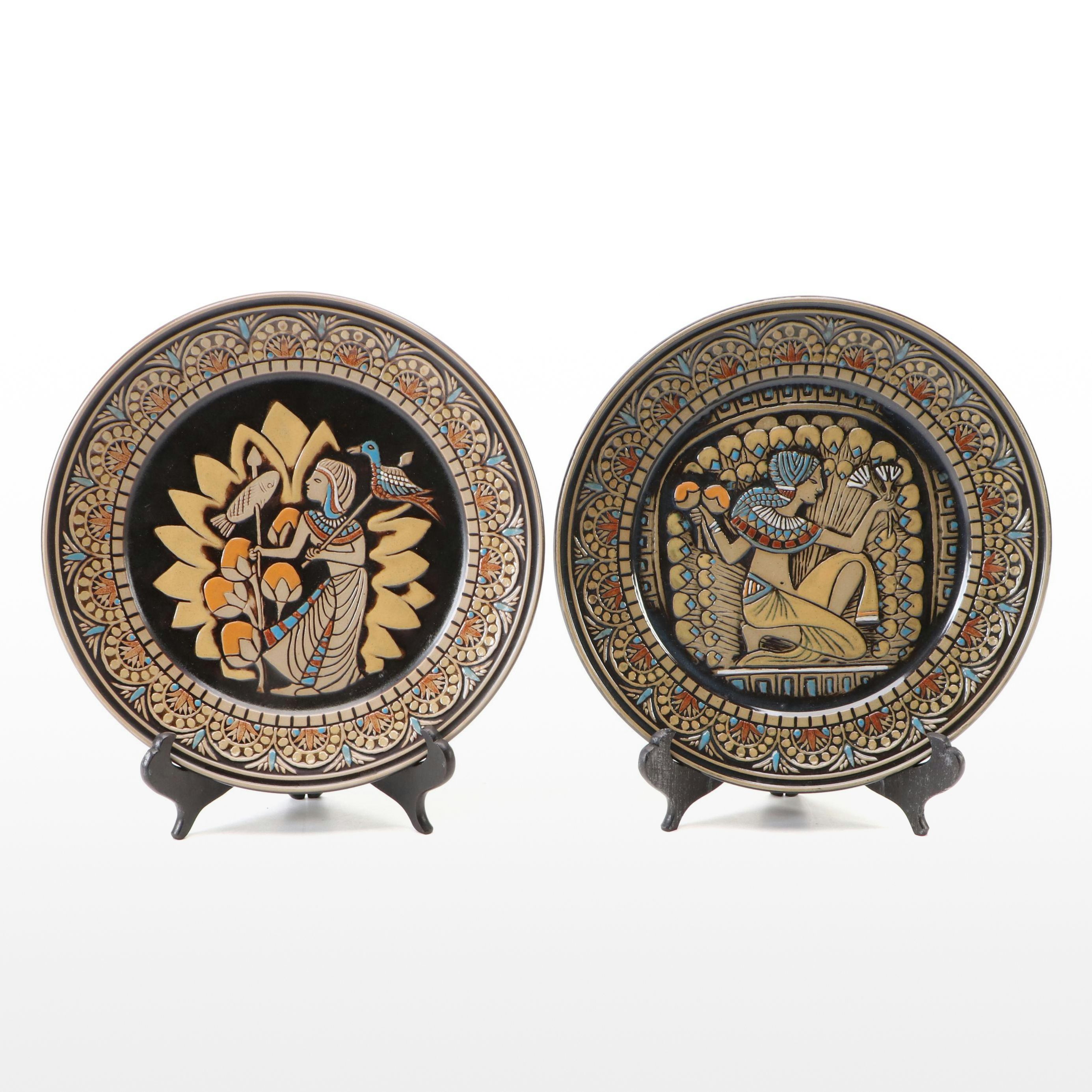 Denby Limited Edition Egyptian Collection Collector Plates with Stands