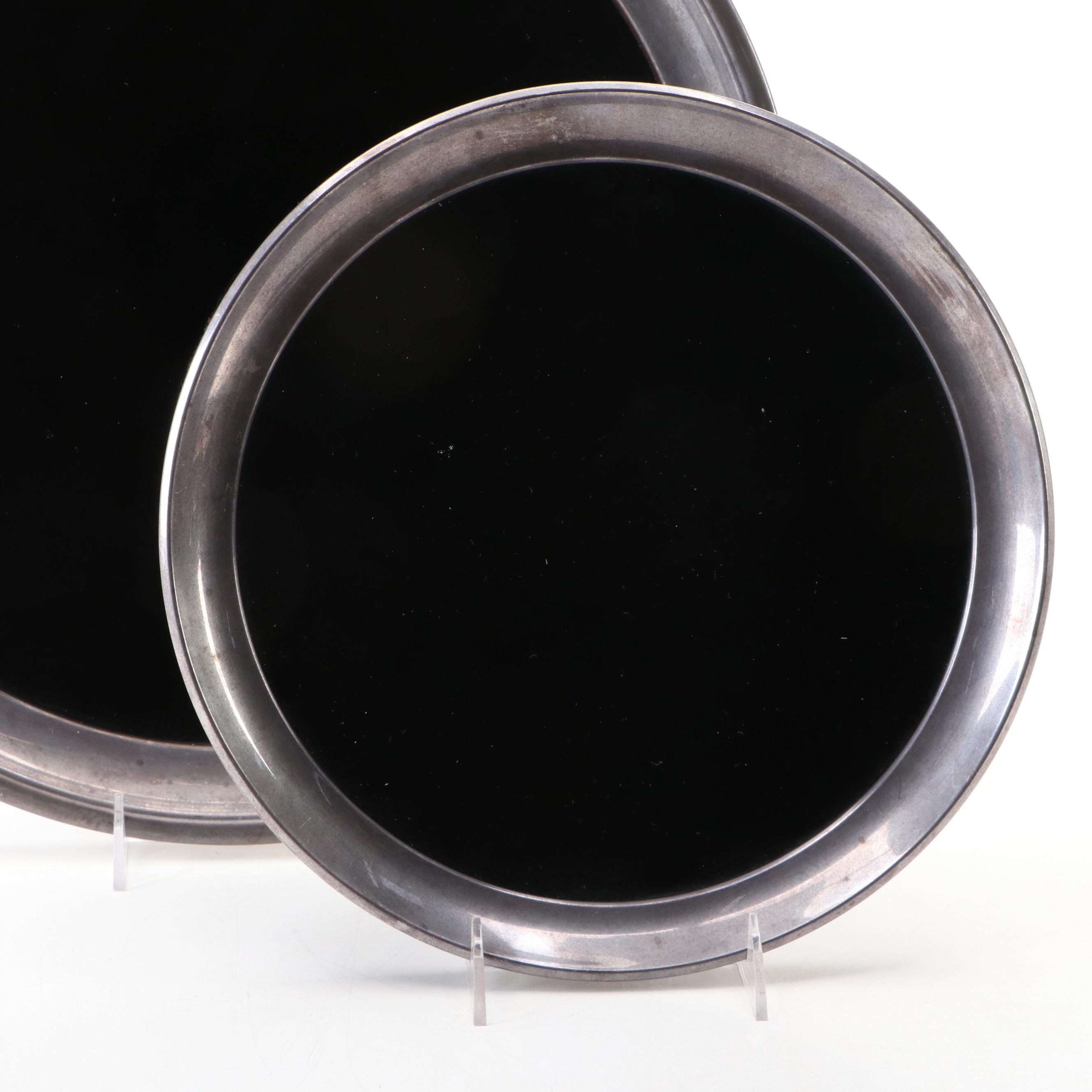 Vintage F. B. Rogers and Other Silver Plate Rimmed and Laminate Round Trays