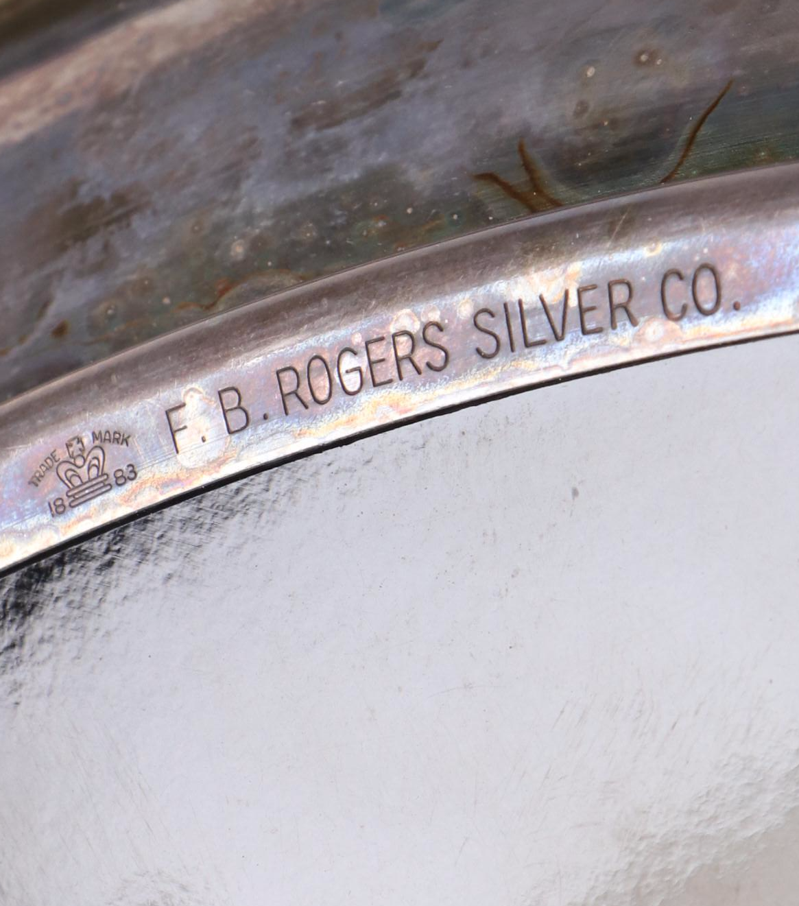 Vintage F. B. Rogers and Other Silver Plate Rimmed and Laminate Round Trays