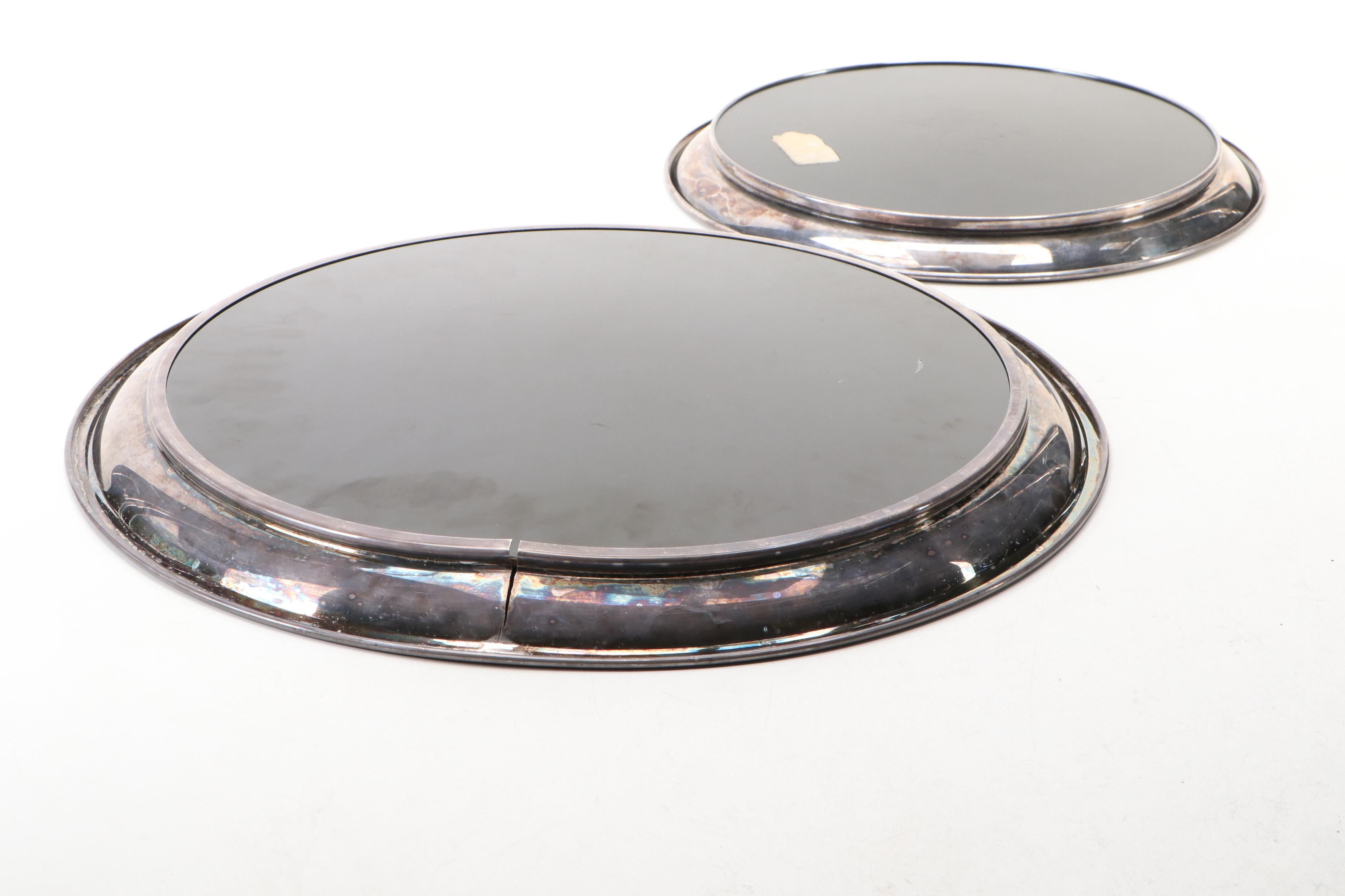 Vintage F. B. Rogers and Other Silver Plate Rimmed and Laminate Round Trays