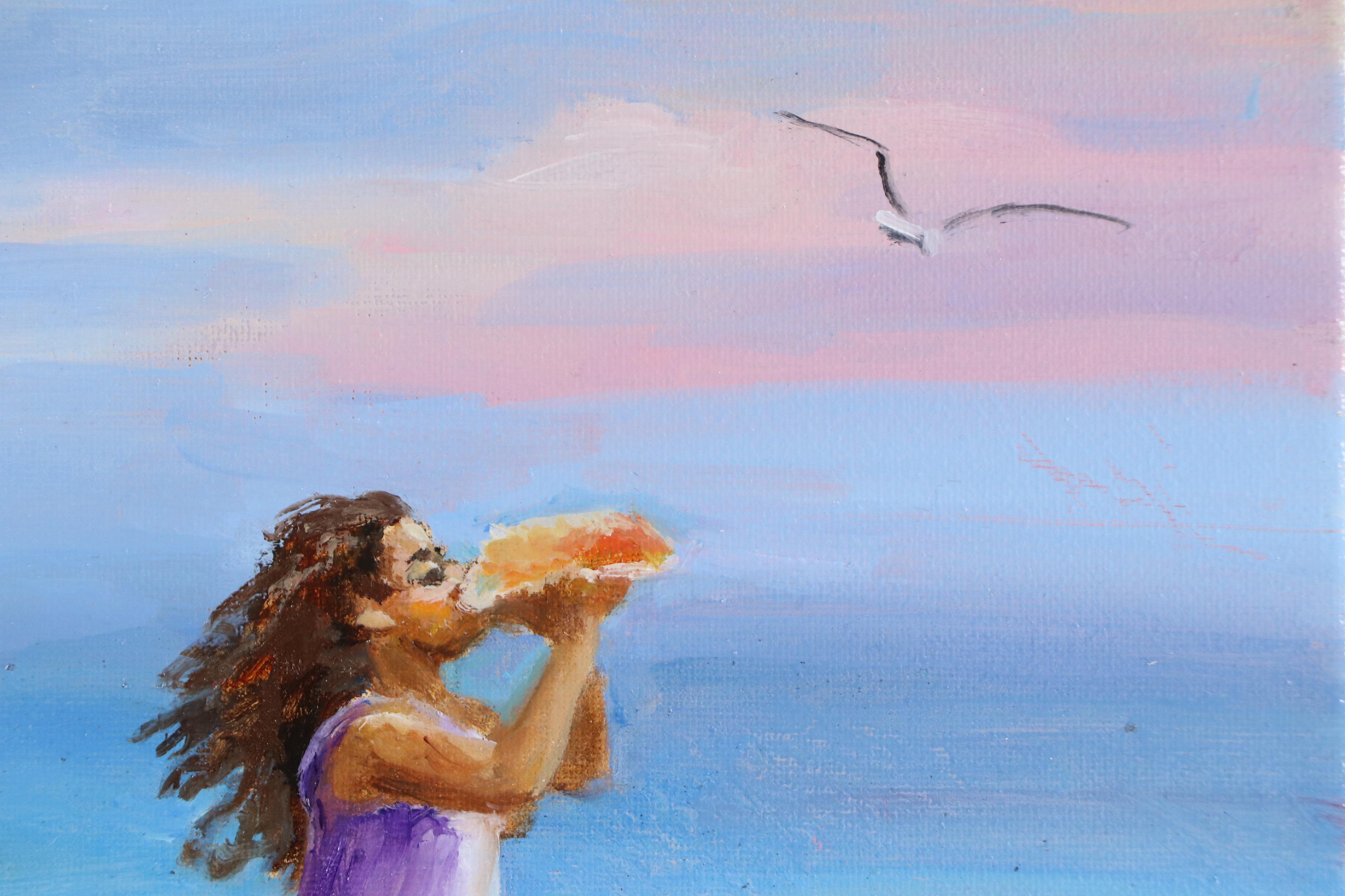 Nataliya Shlomenko Beach Scene Oil Painting "Conch Sound," 2025