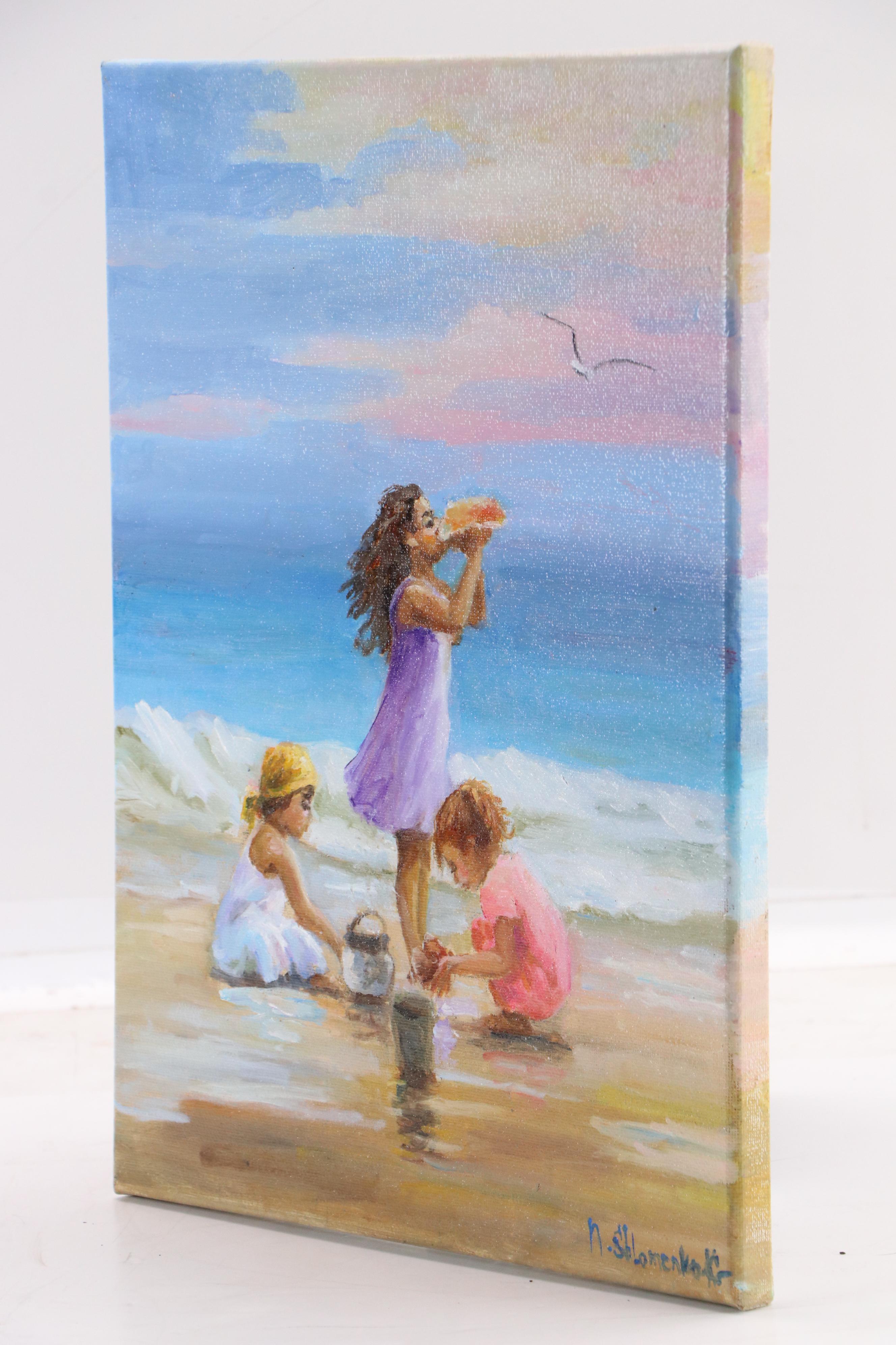 Nataliya Shlomenko Beach Scene Oil Painting "Conch Sound," 2025