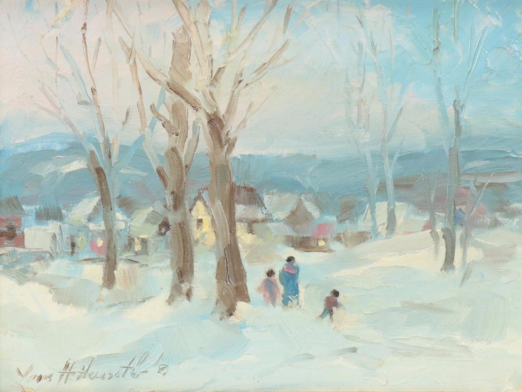 Louis H. Hemsath  Impressionistic Style Winter Landscape Oil Painting, 1981