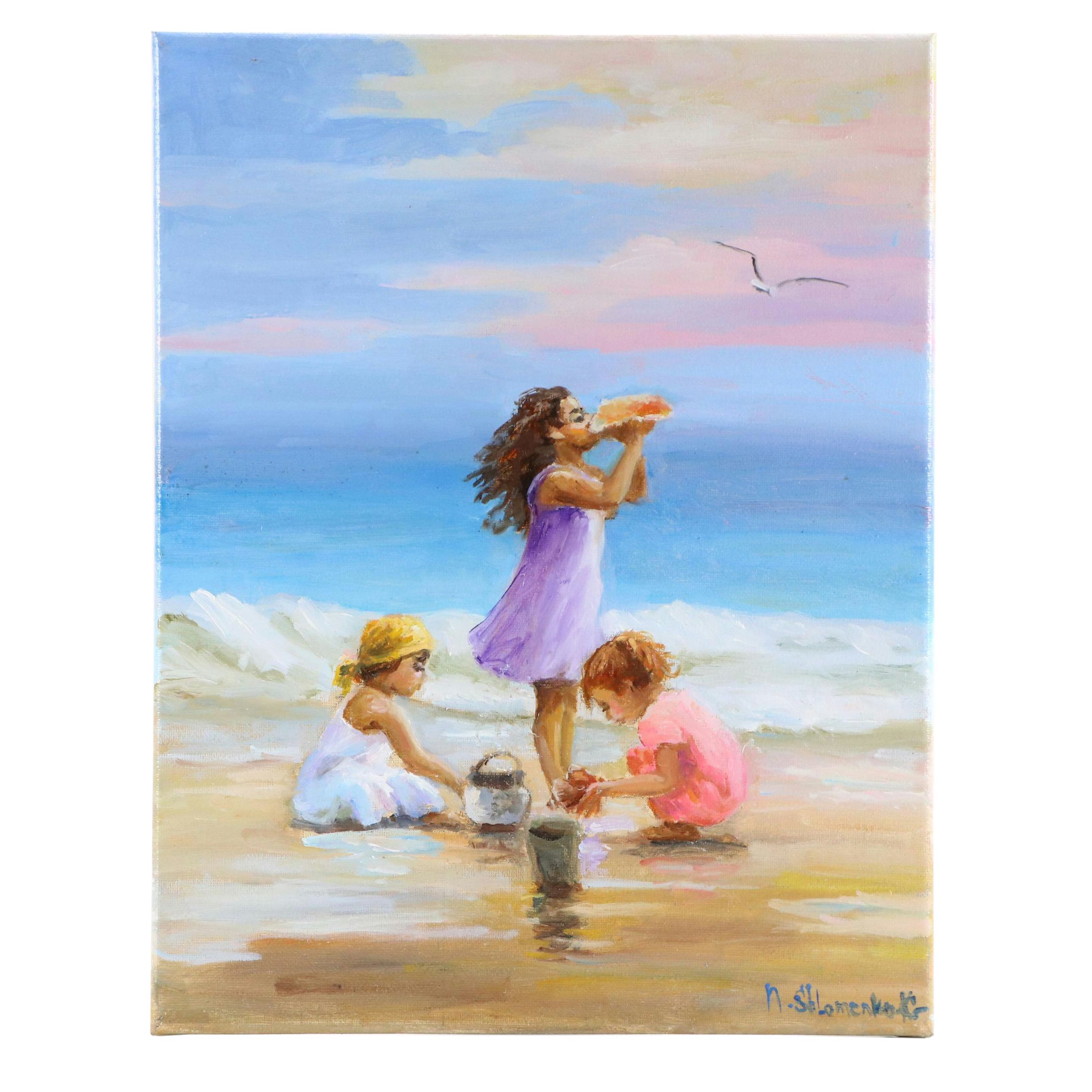 Nataliya Shlomenko Beach Scene Oil Painting "Conch Sound," 2025
