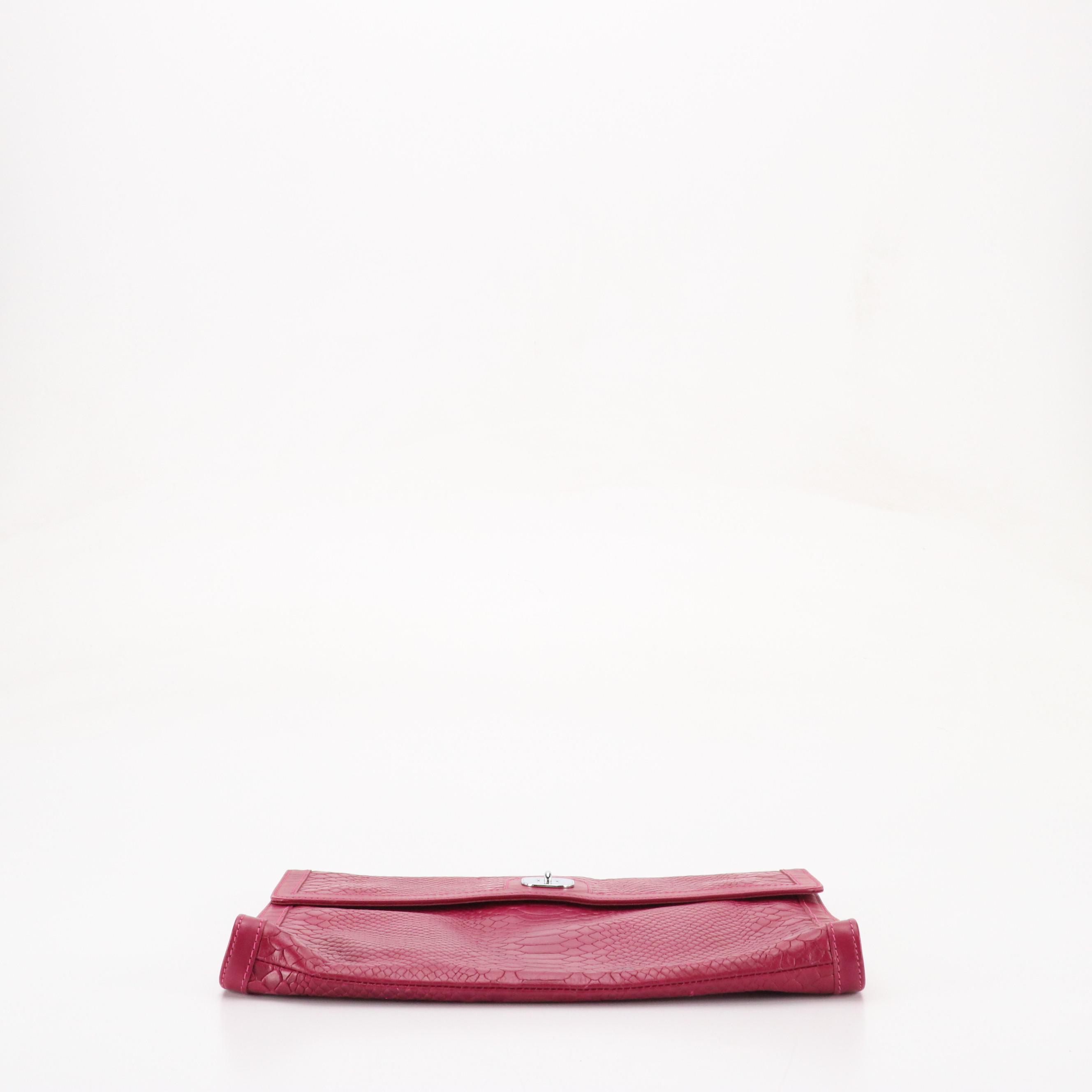 Longchamp Gatsby Flap Clutch in Magenta Python Embossed Leather