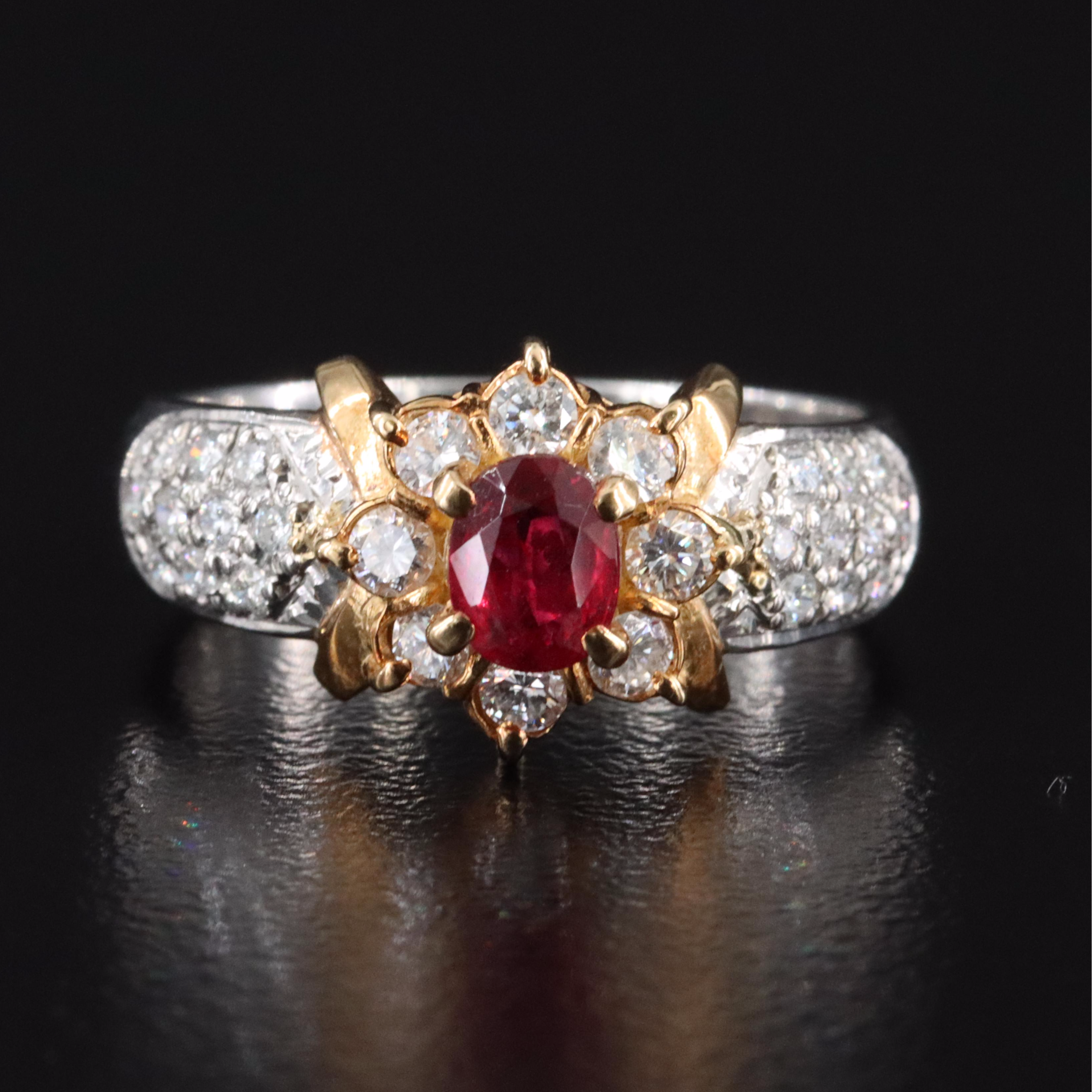 Platinum Ruby and Diamond Ring with a 18K Accent
