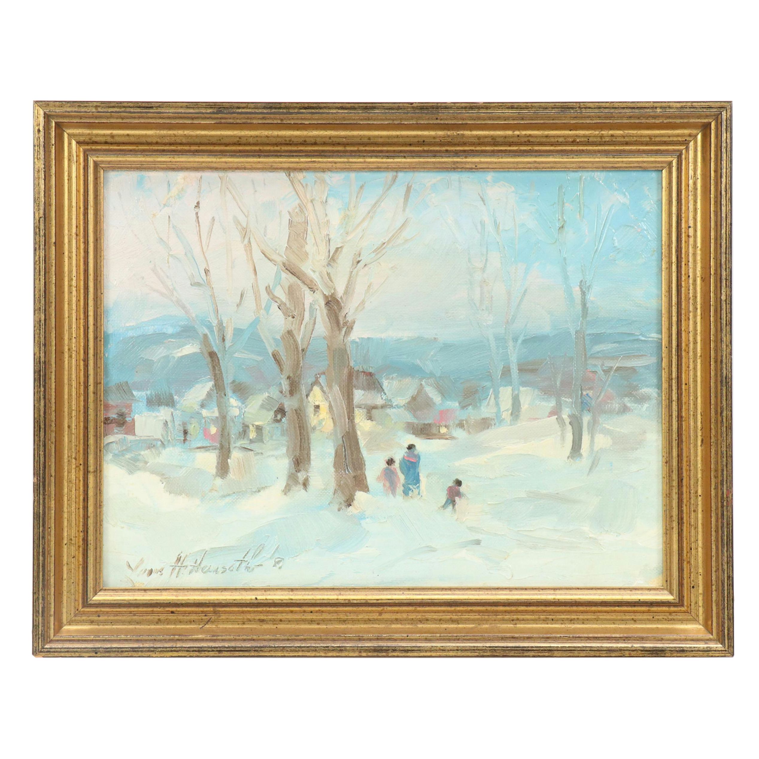 Louis H. Hemsath  Impressionistic Style Winter Landscape Oil Painting, 1981