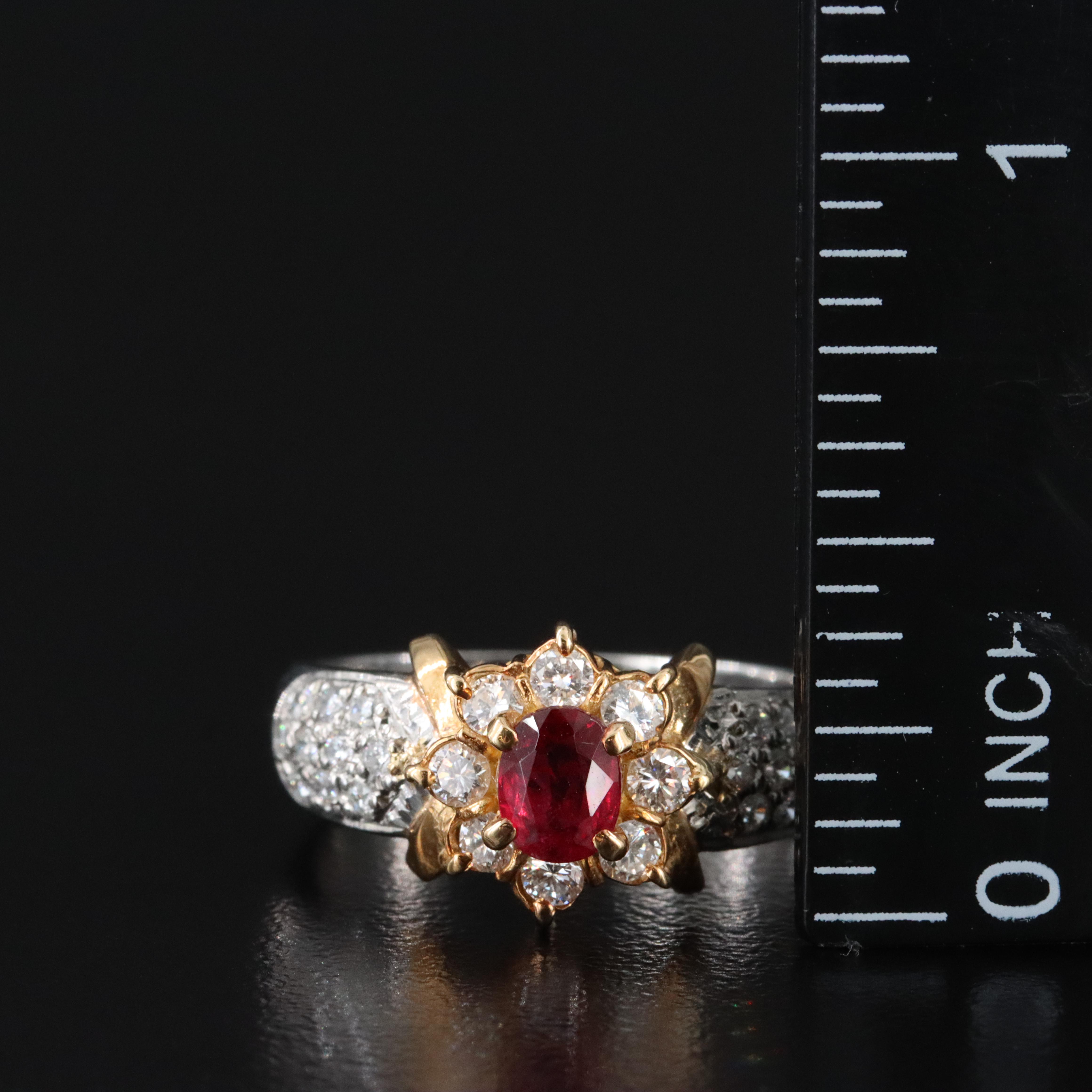 Platinum Ruby and Diamond Ring with a 18K Accent