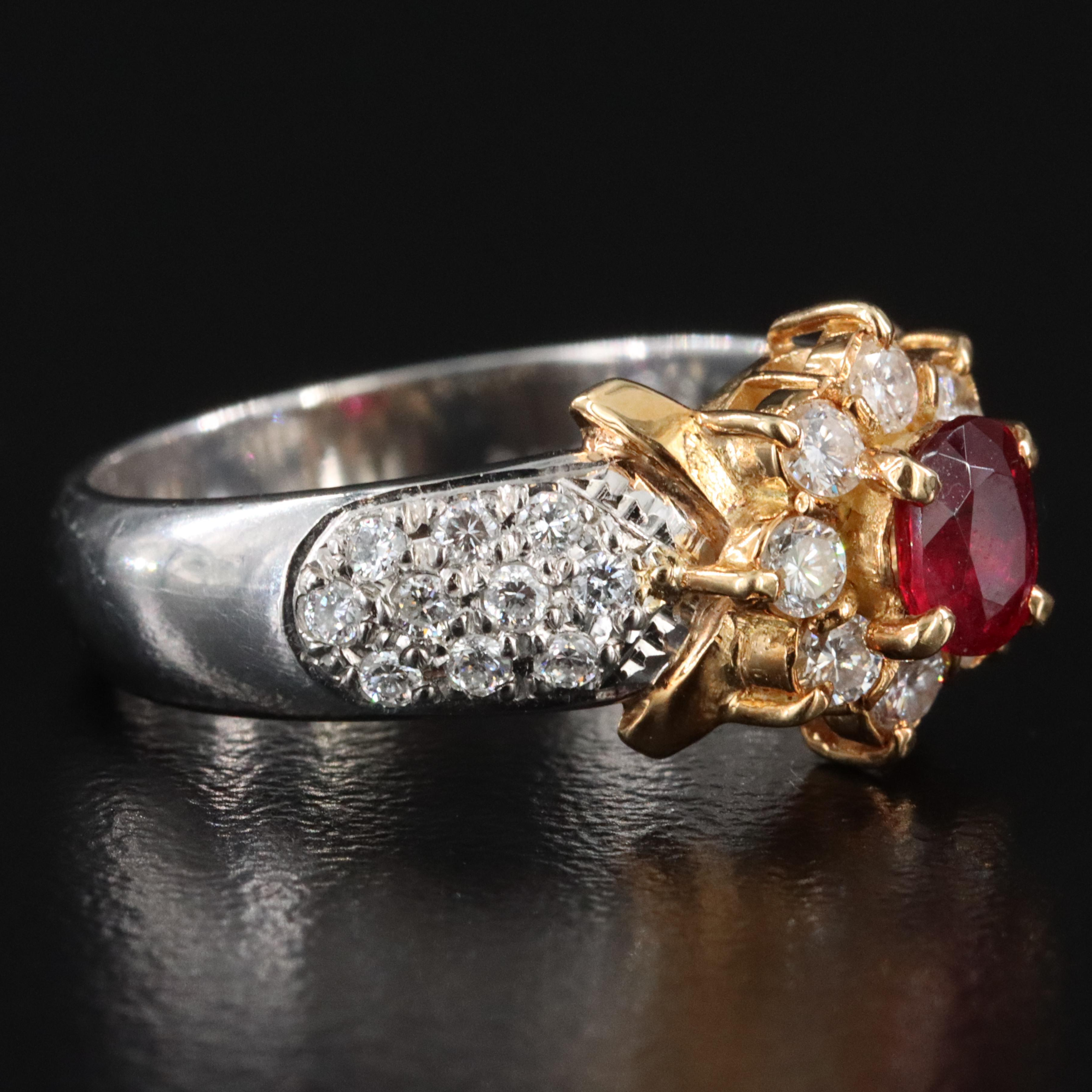 Platinum Ruby and Diamond Ring with a 18K Accent