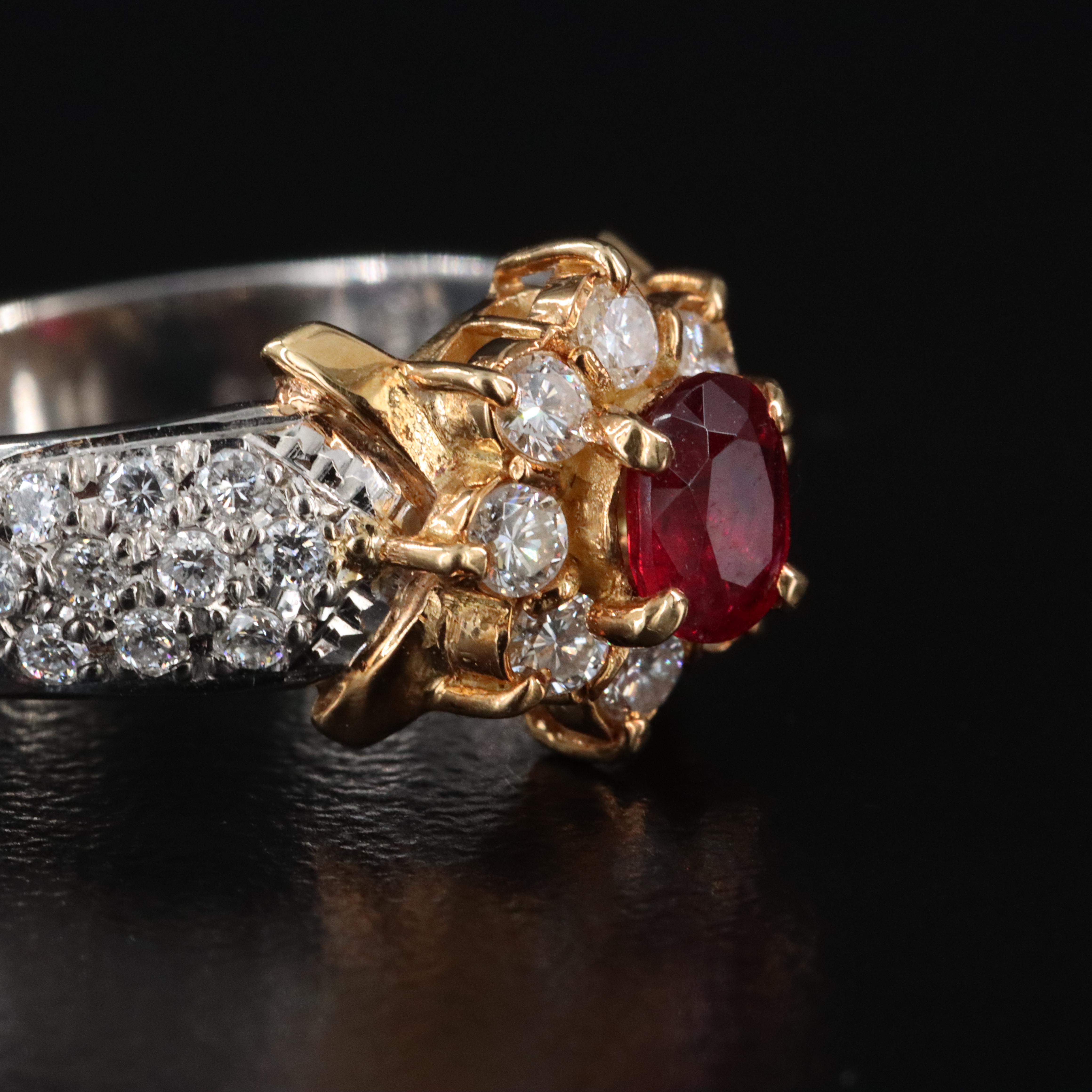 Platinum Ruby and Diamond Ring with a 18K Accent