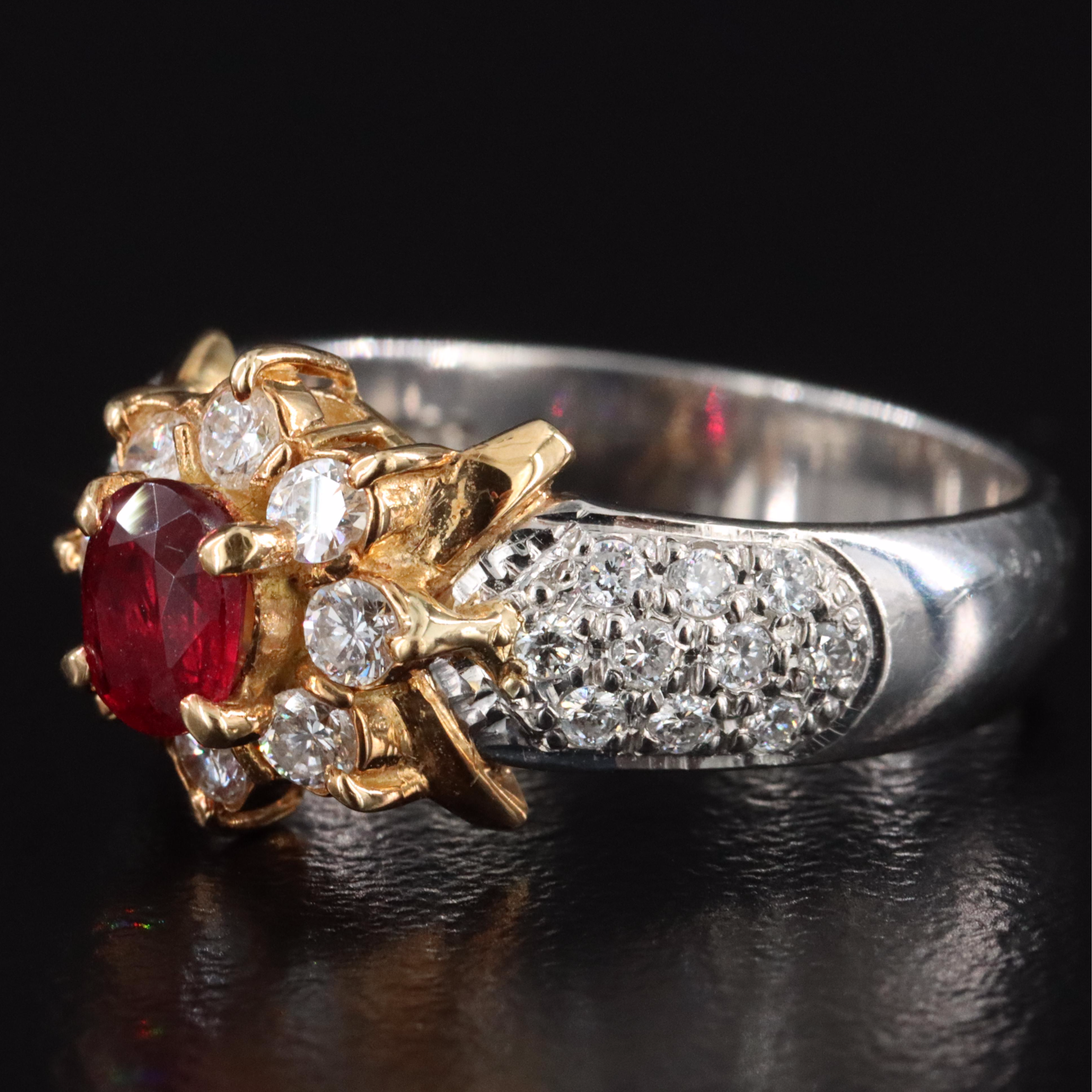 Platinum Ruby and Diamond Ring with a 18K Accent