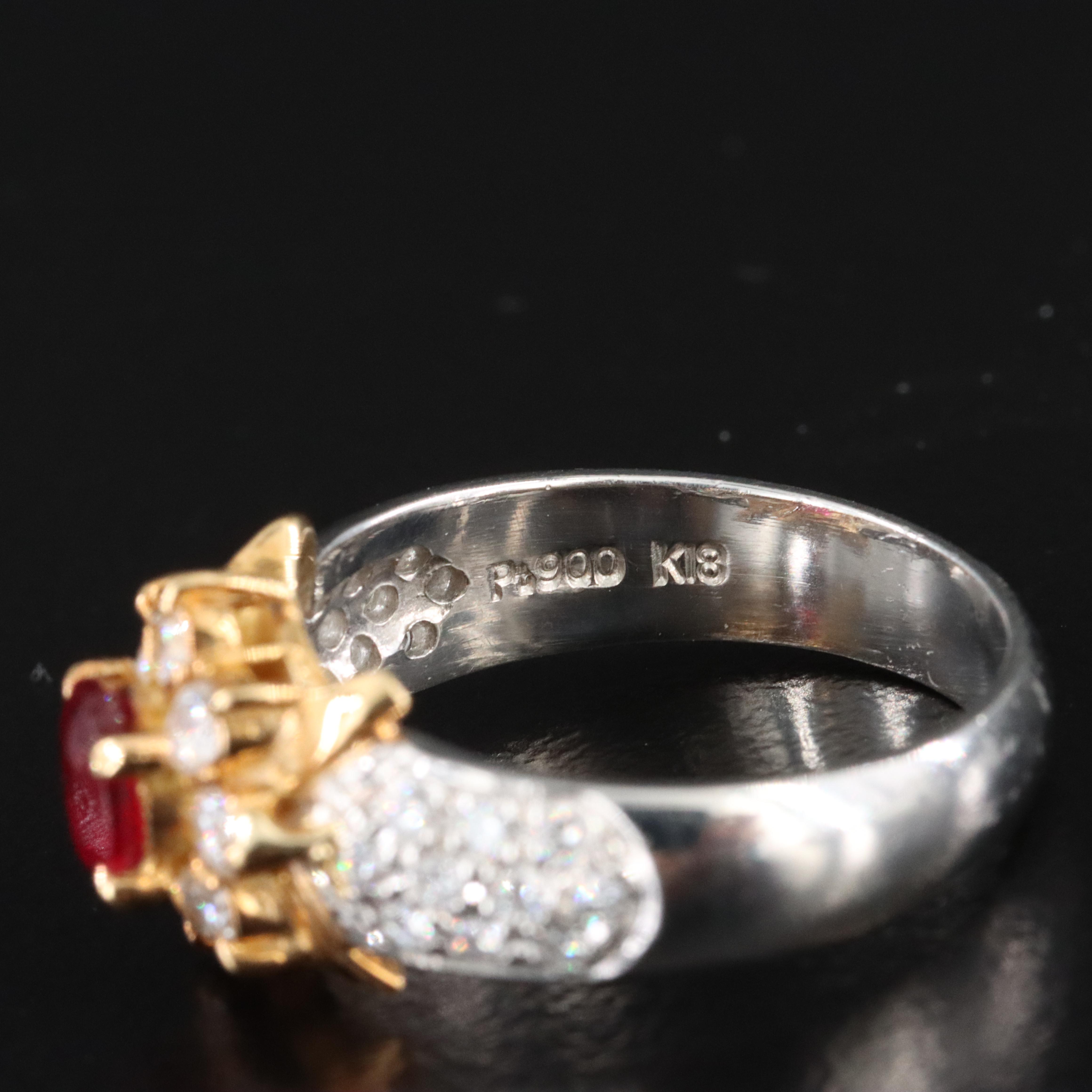 Platinum Ruby and Diamond Ring with a 18K Accent
