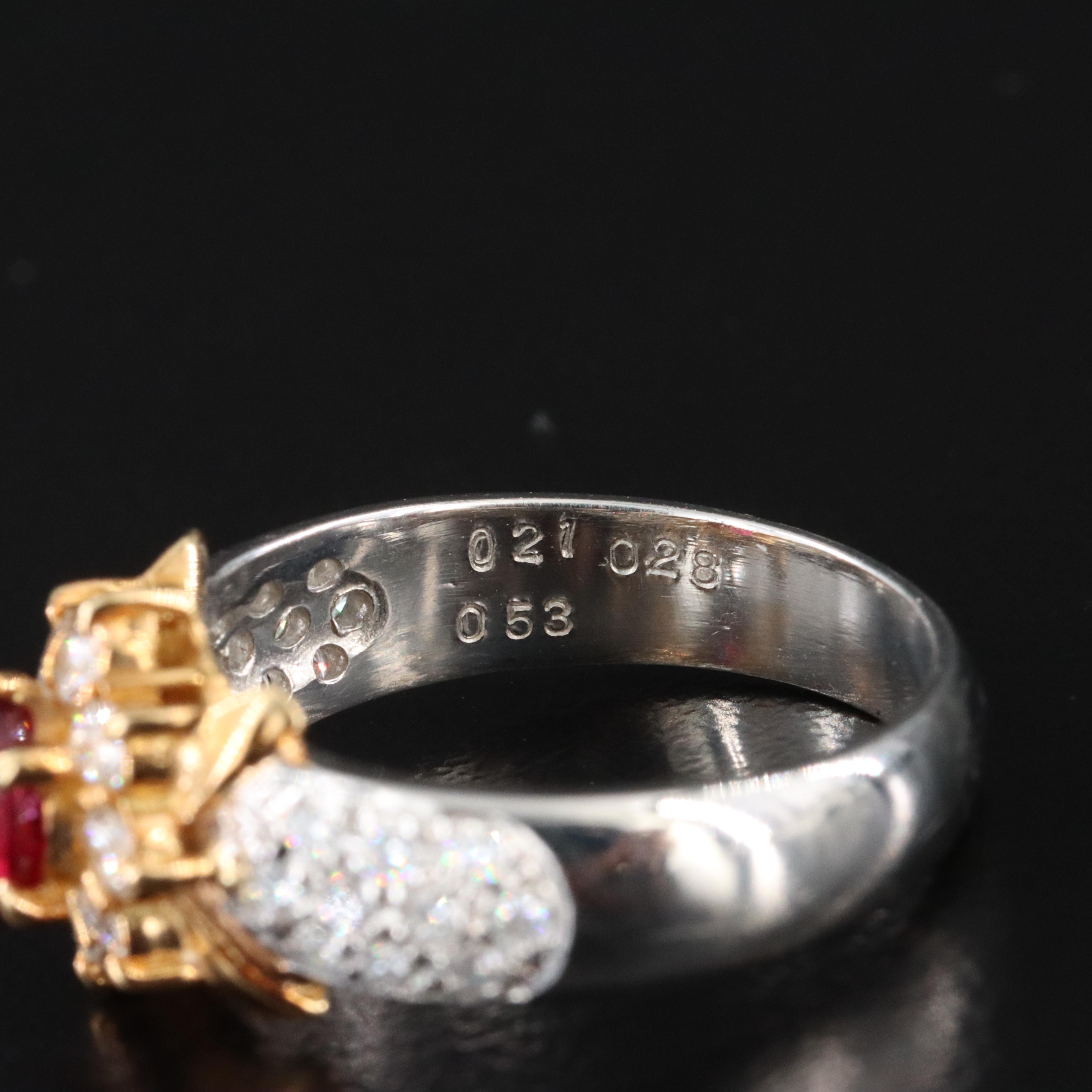 Platinum Ruby and Diamond Ring with a 18K Accent
