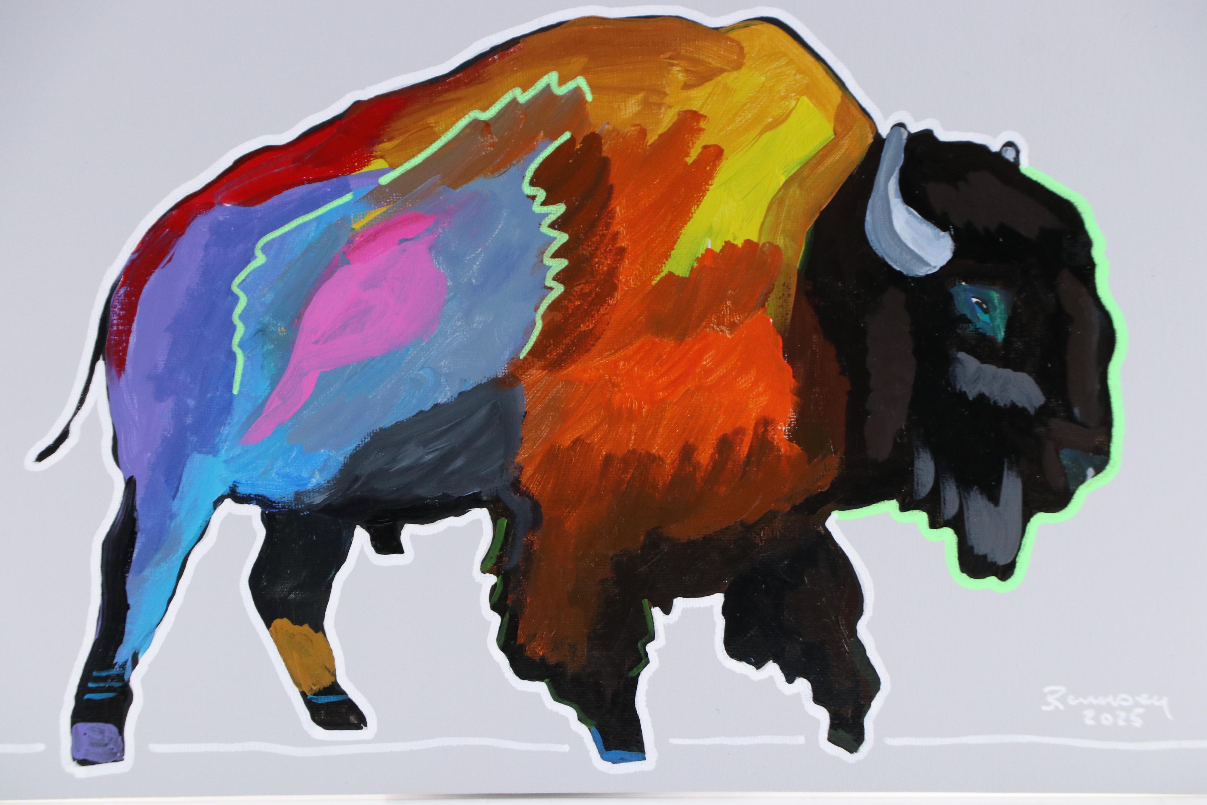 Joshua Ramsey Stylized Acrylic Painting "Bison IV," 2025