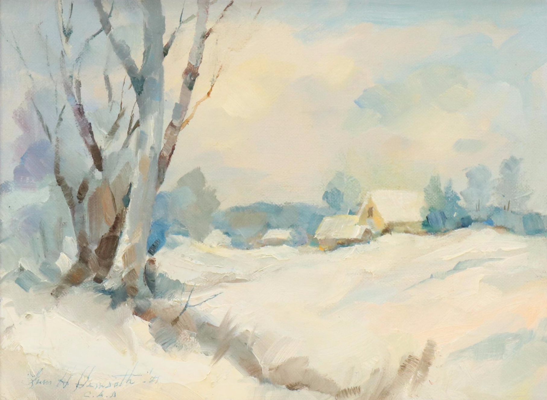 Louis H. Hemsath Impressionistic Style Winter Landscape Oil Painting, 1984