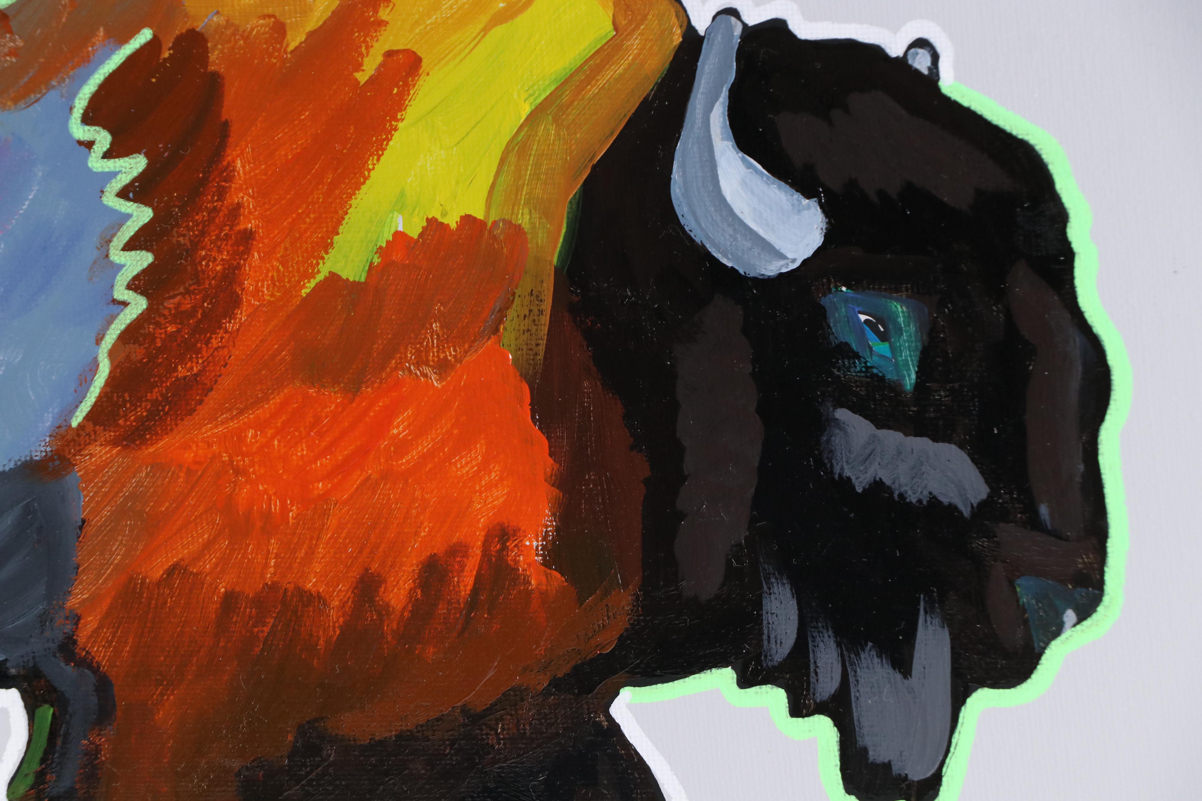 Joshua Ramsey Stylized Acrylic Painting "Bison IV," 2025