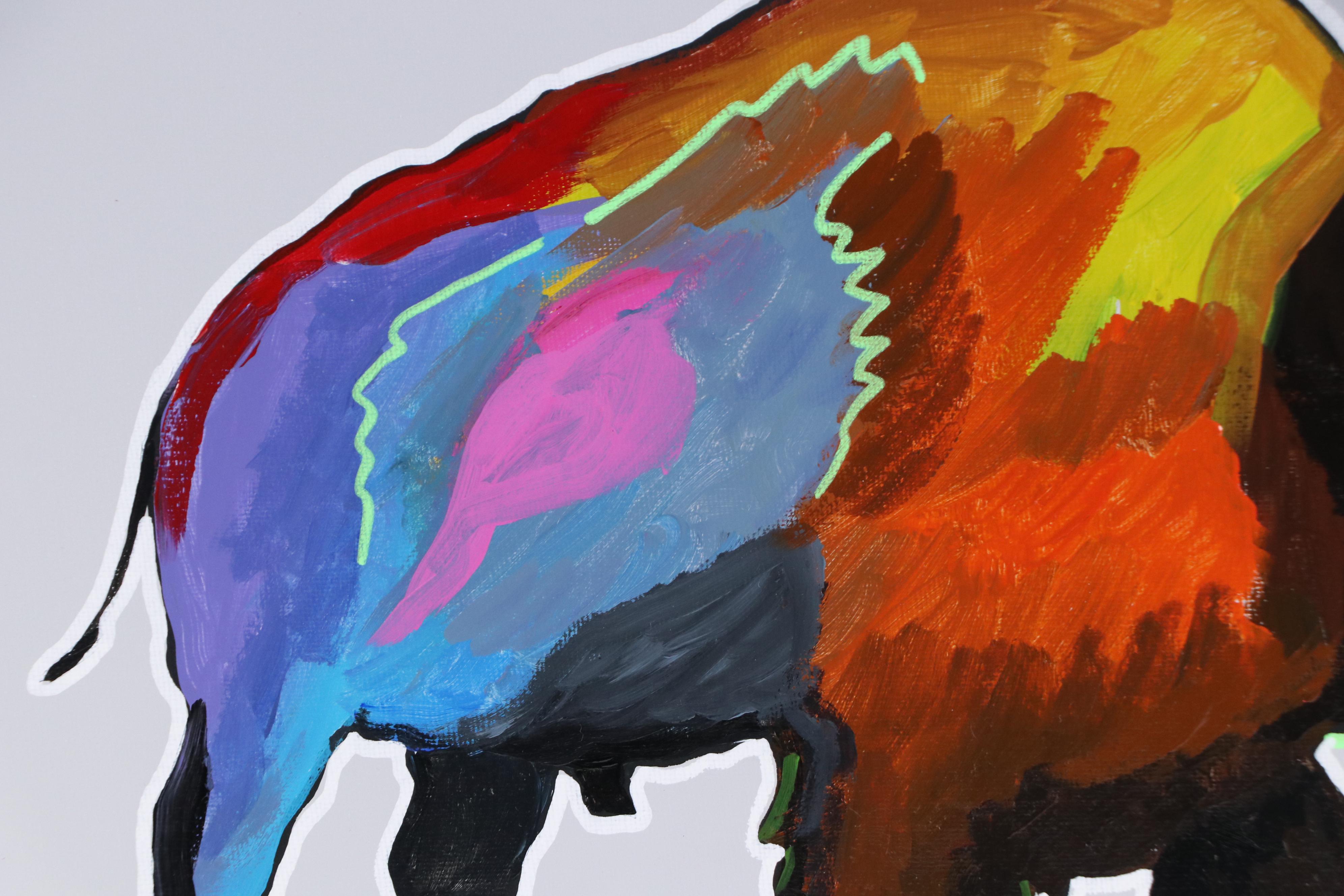 Joshua Ramsey Stylized Acrylic Painting "Bison IV," 2025