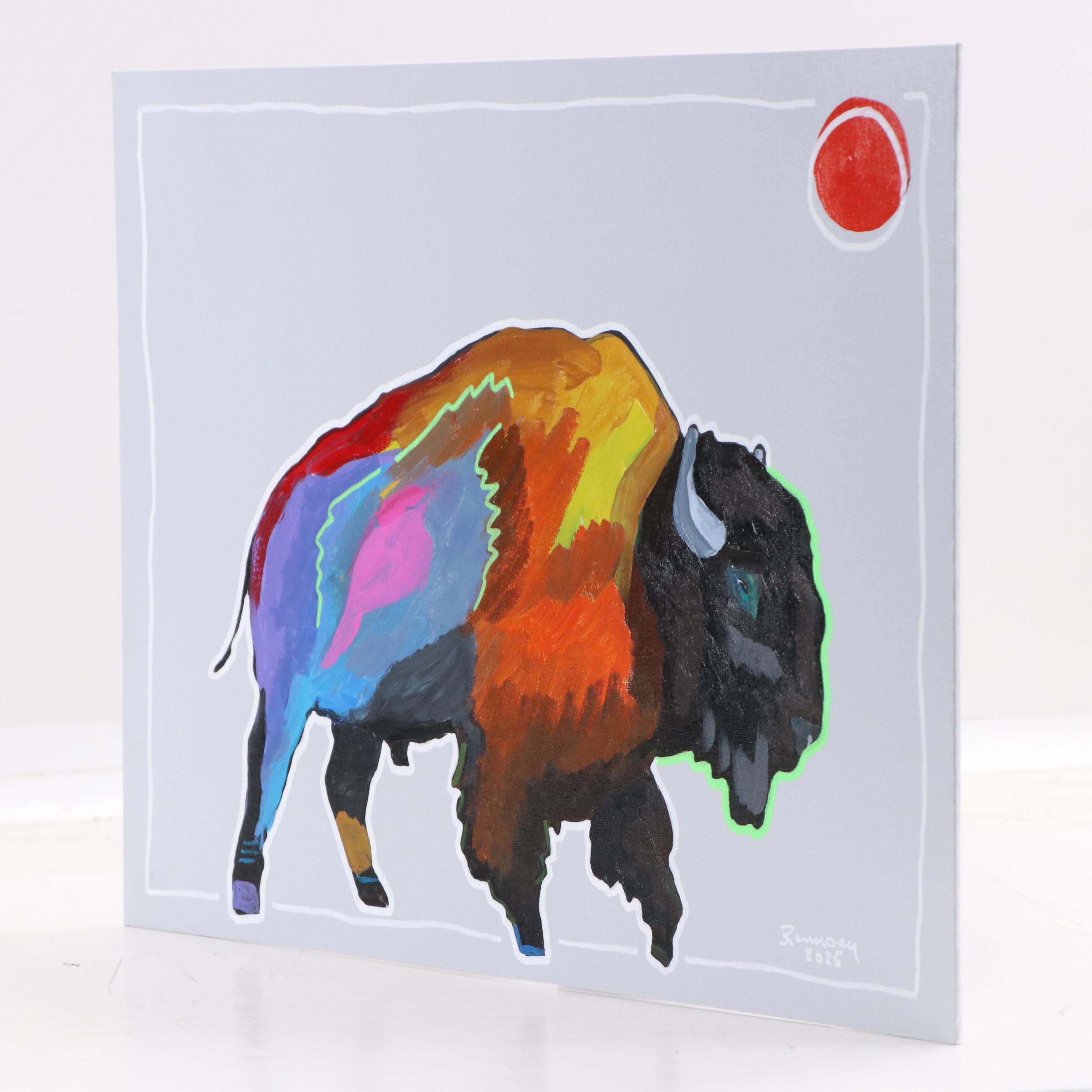 Joshua Ramsey Stylized Acrylic Painting "Bison IV," 2025