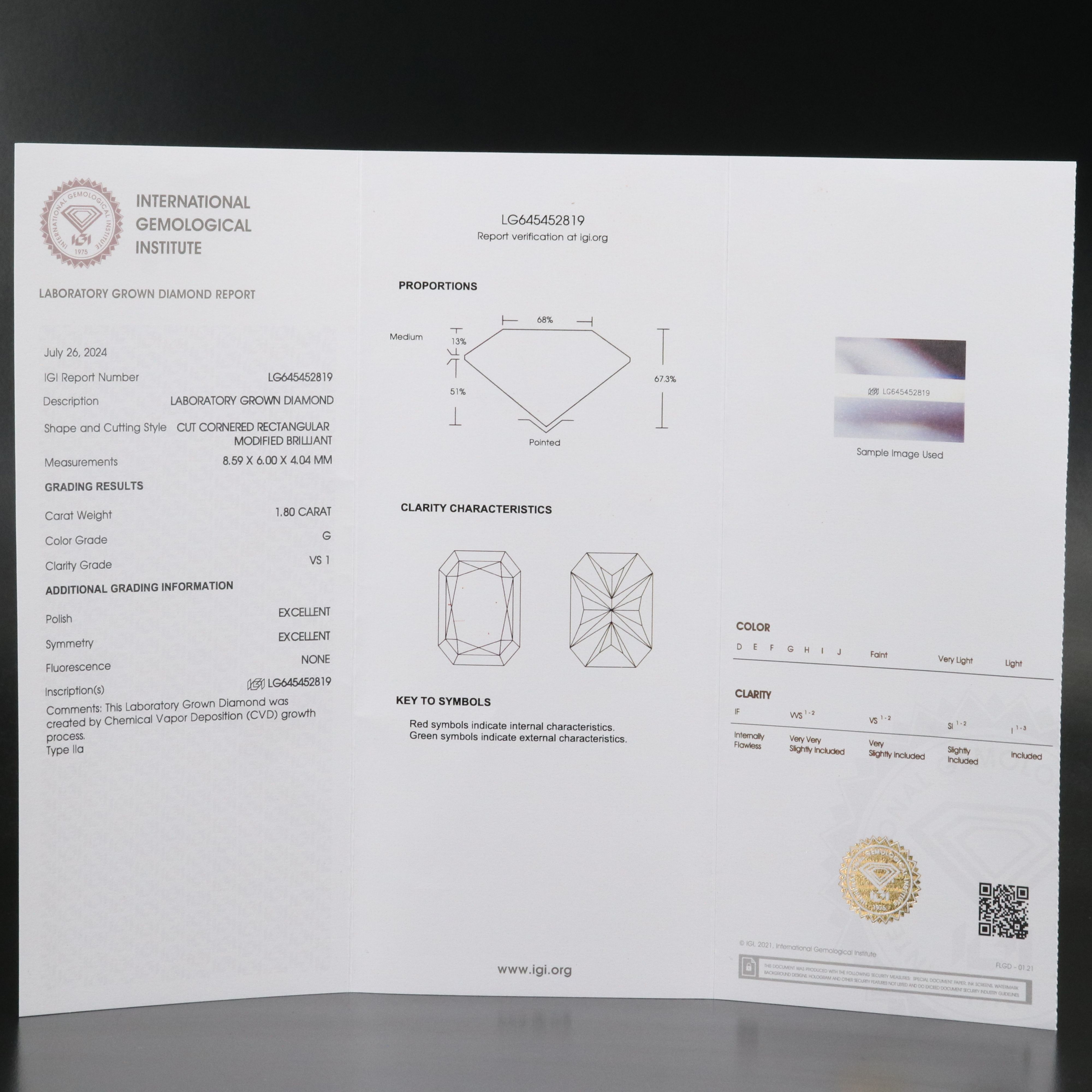 Loose 1.80 CT Lab Grown Diamond with IGI Report