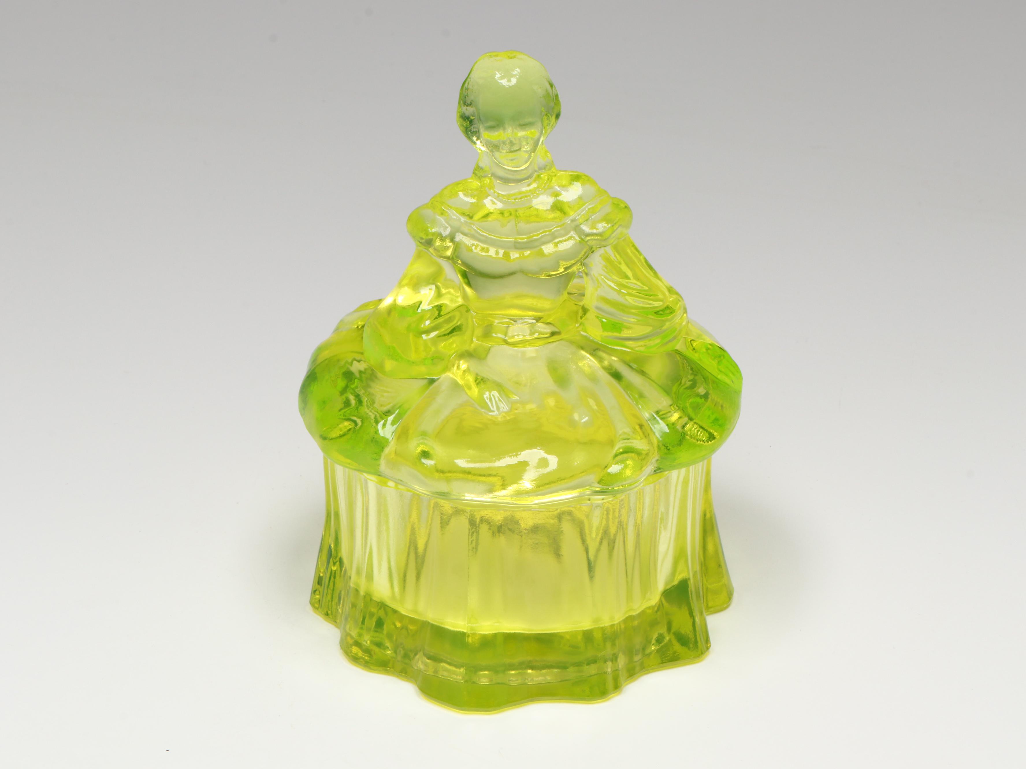 Imperial "Springerle" Uranium Glass Candy Dish with Boyd Figurines and More