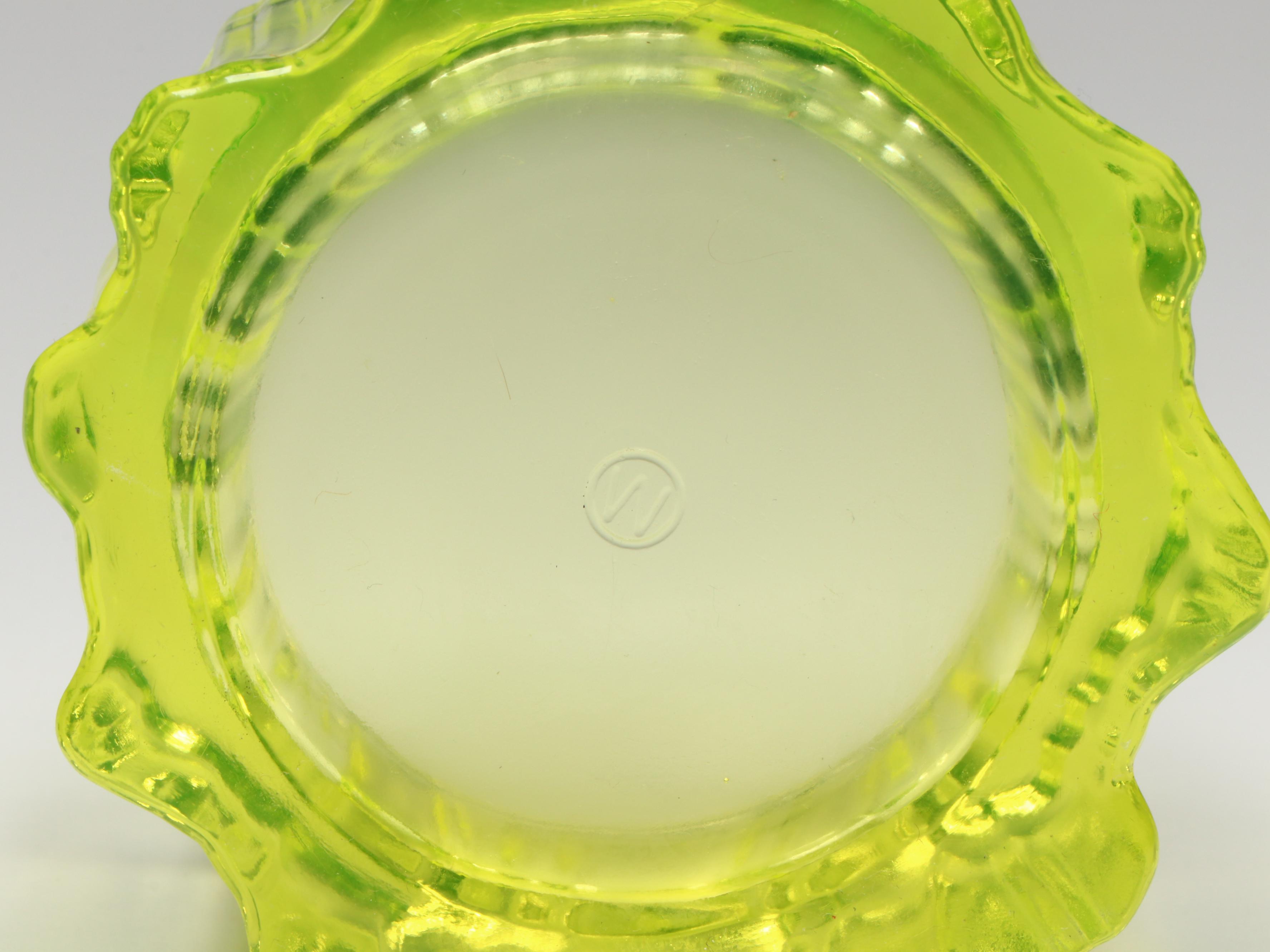 Imperial "Springerle" Uranium Glass Candy Dish with Boyd Figurines and More