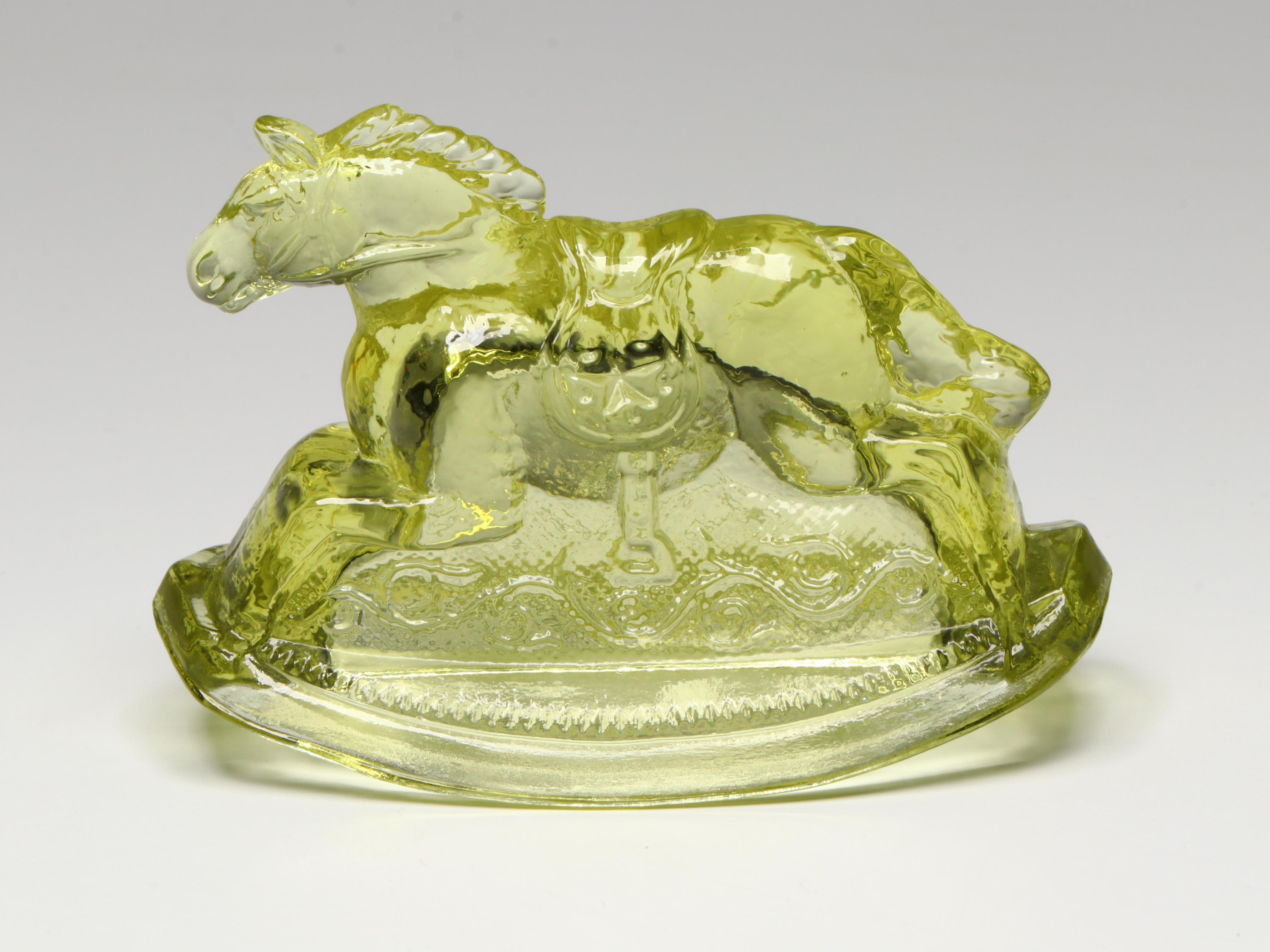 Imperial "Springerle" Uranium Glass Candy Dish with Boyd Figurines and More