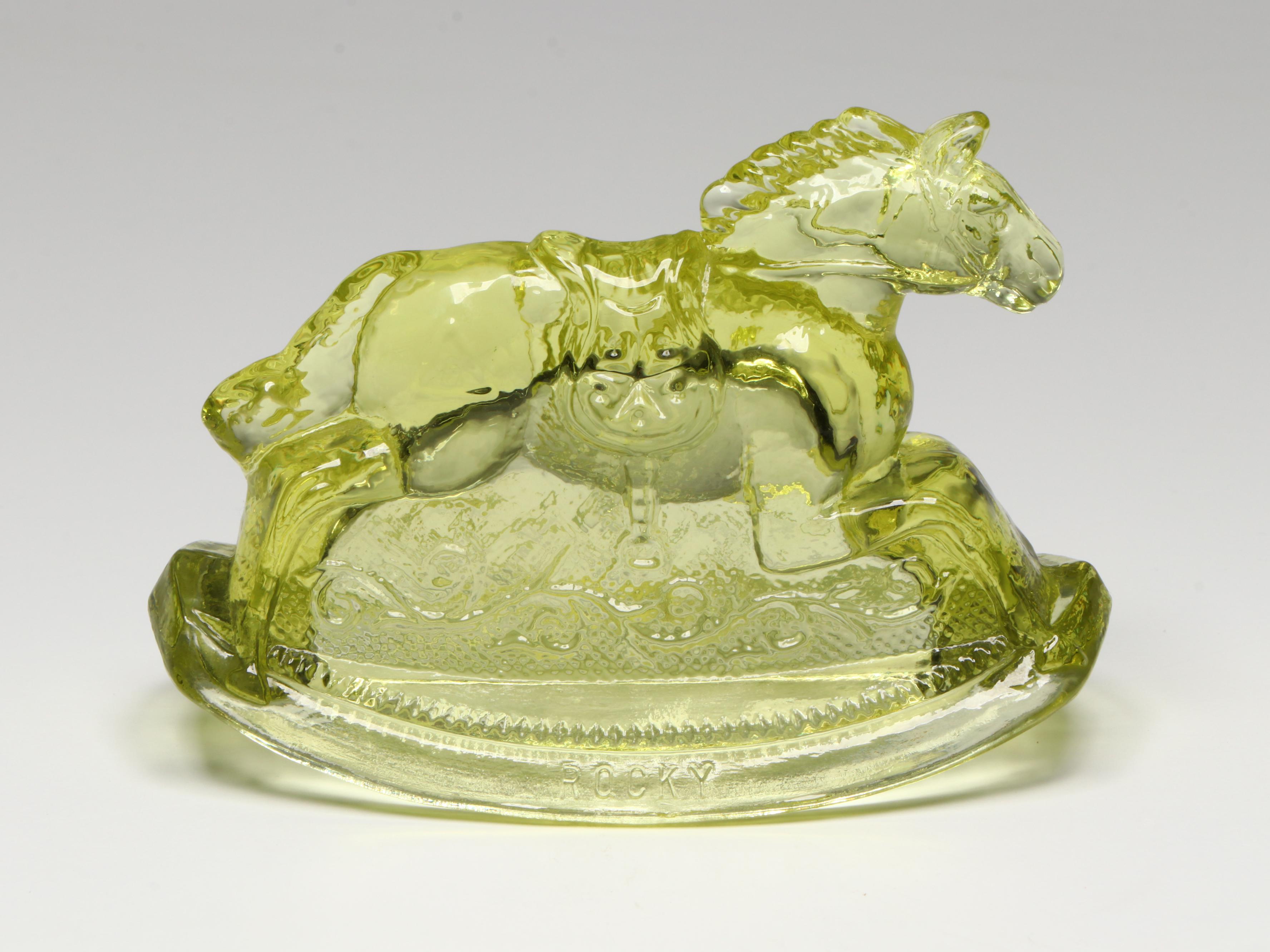 Imperial "Springerle" Uranium Glass Candy Dish with Boyd Figurines and More