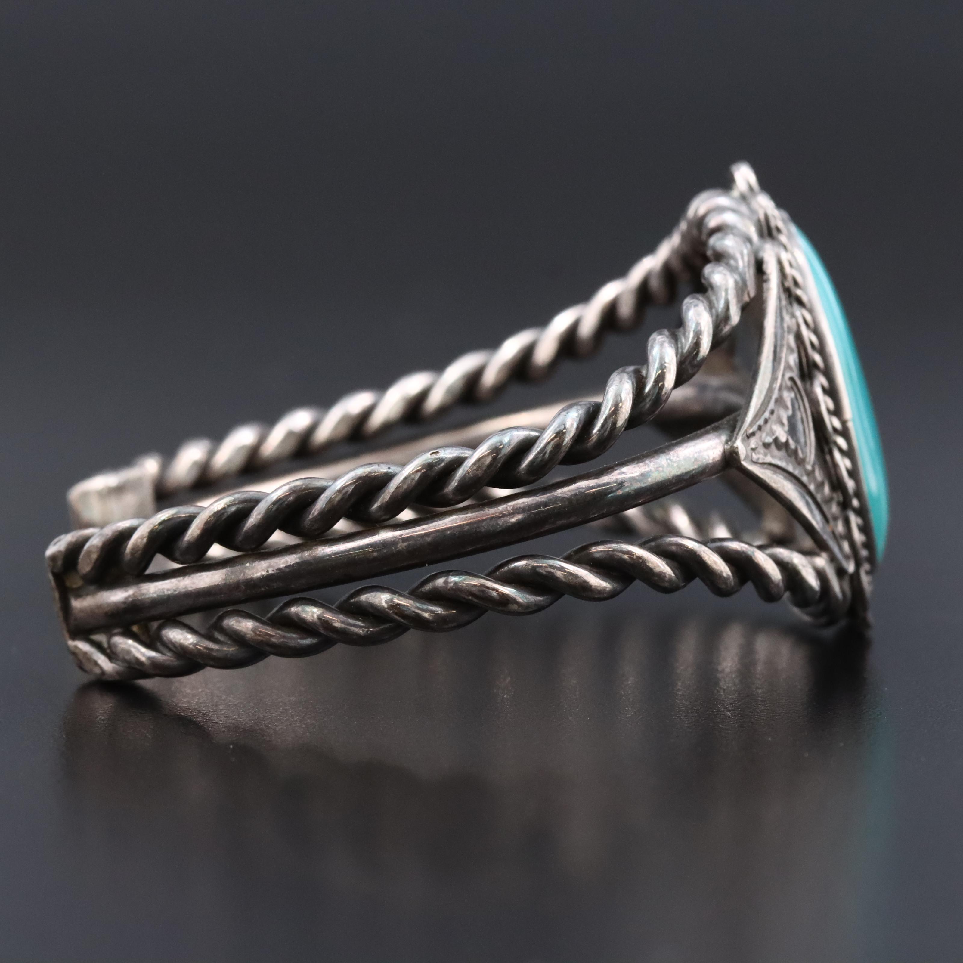 Sterling Chrysocolla in Chalcedony Floral Cuff Bracelet