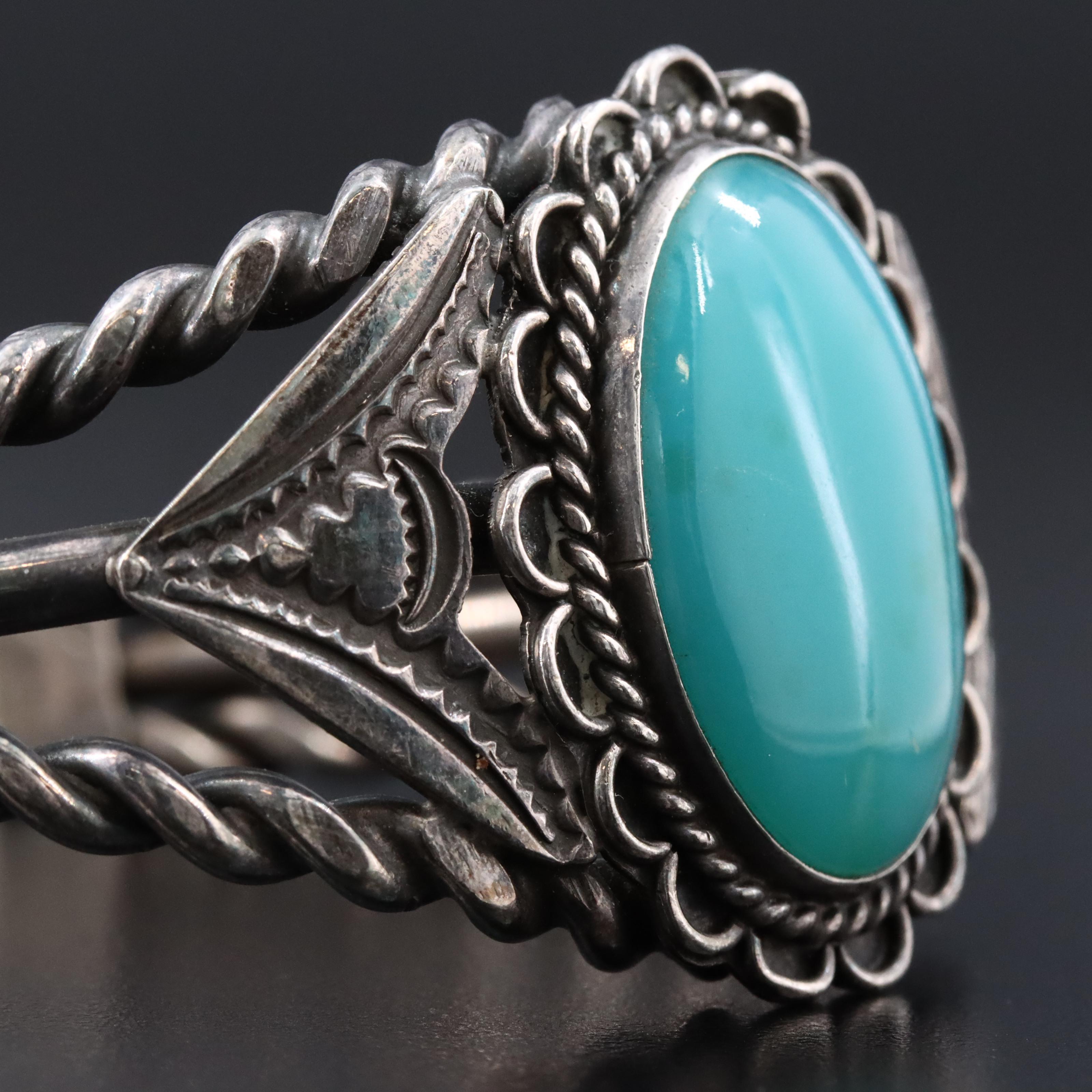 Sterling Chrysocolla in Chalcedony Floral Cuff Bracelet