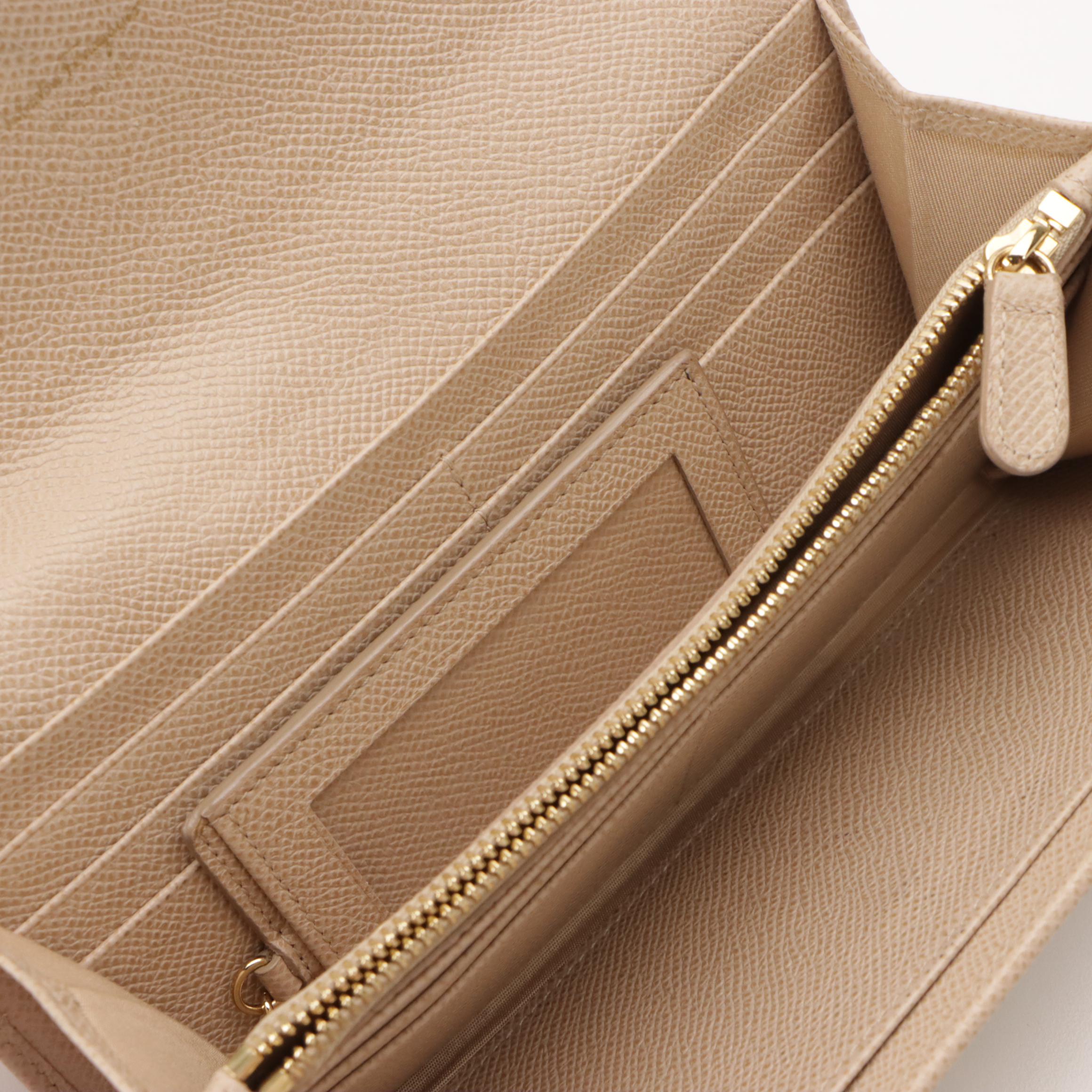 Salvatore Ferragamo Gancini-Flap Continental Wallet in Beige Leather, With Box