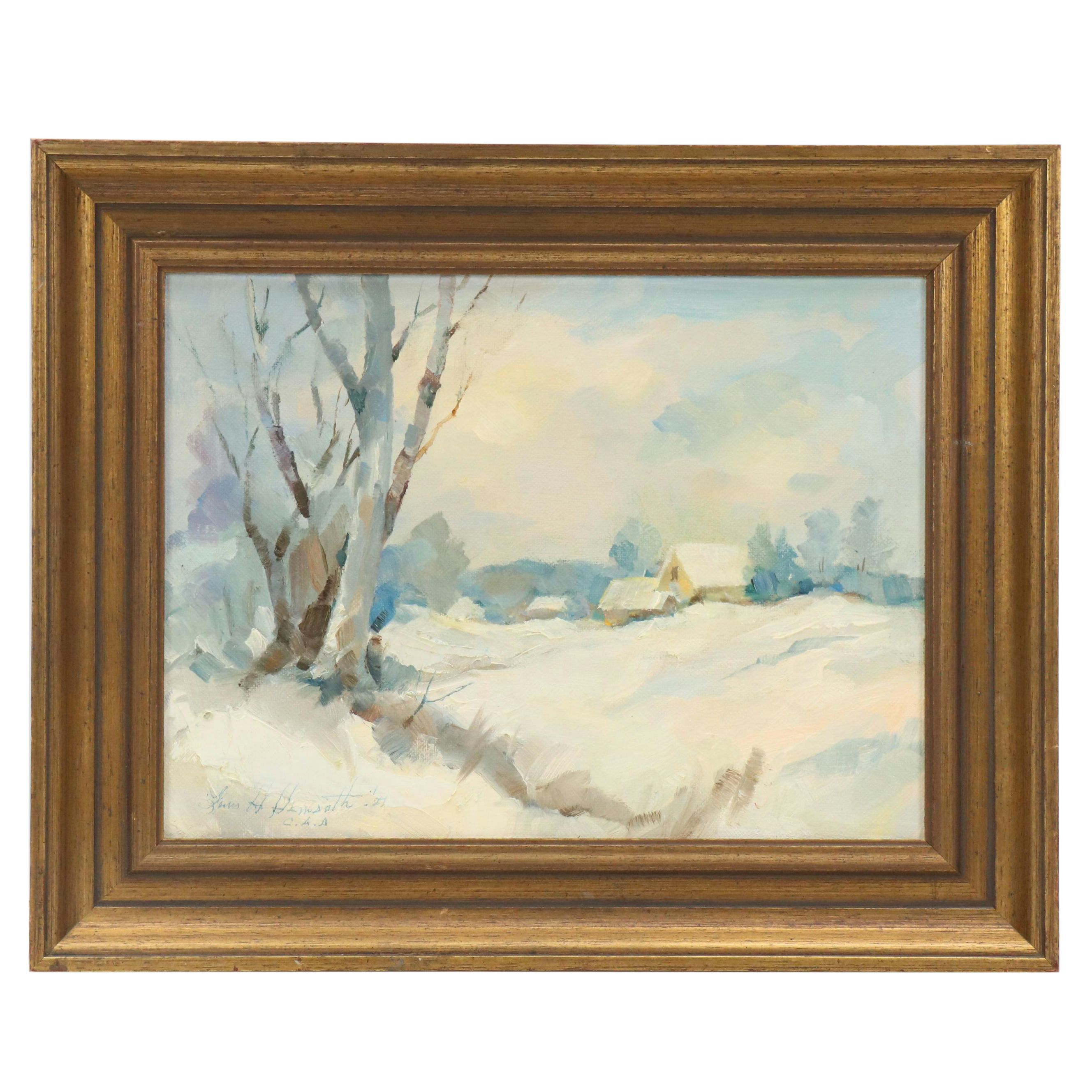 Louis H. Hemsath Impressionistic Style Winter Landscape Oil Painting, 1984
