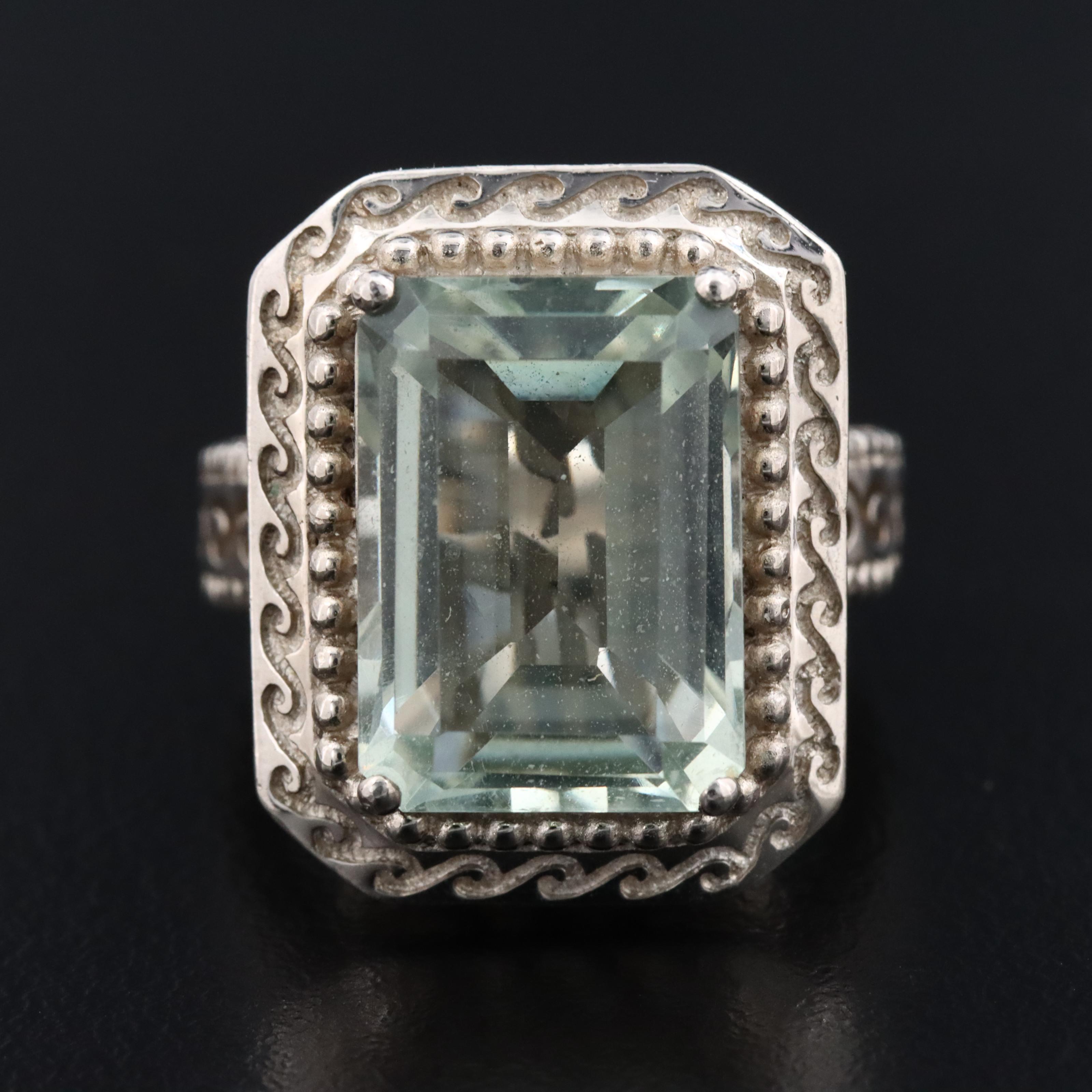 Sterling Prasiolite Wave Pattern Ring
