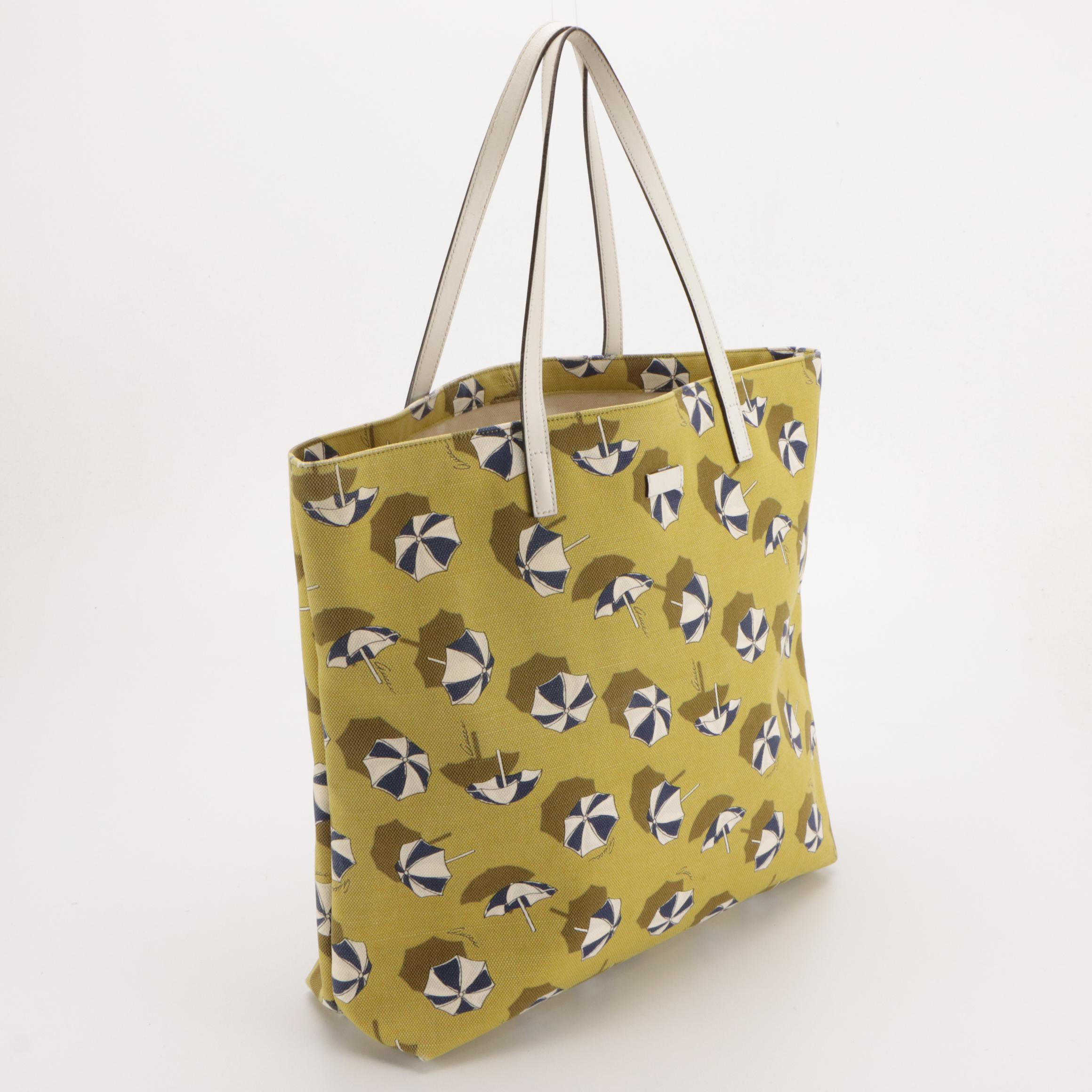 Gucci Large Parasol Printed Tote Bag with White Leather Trim