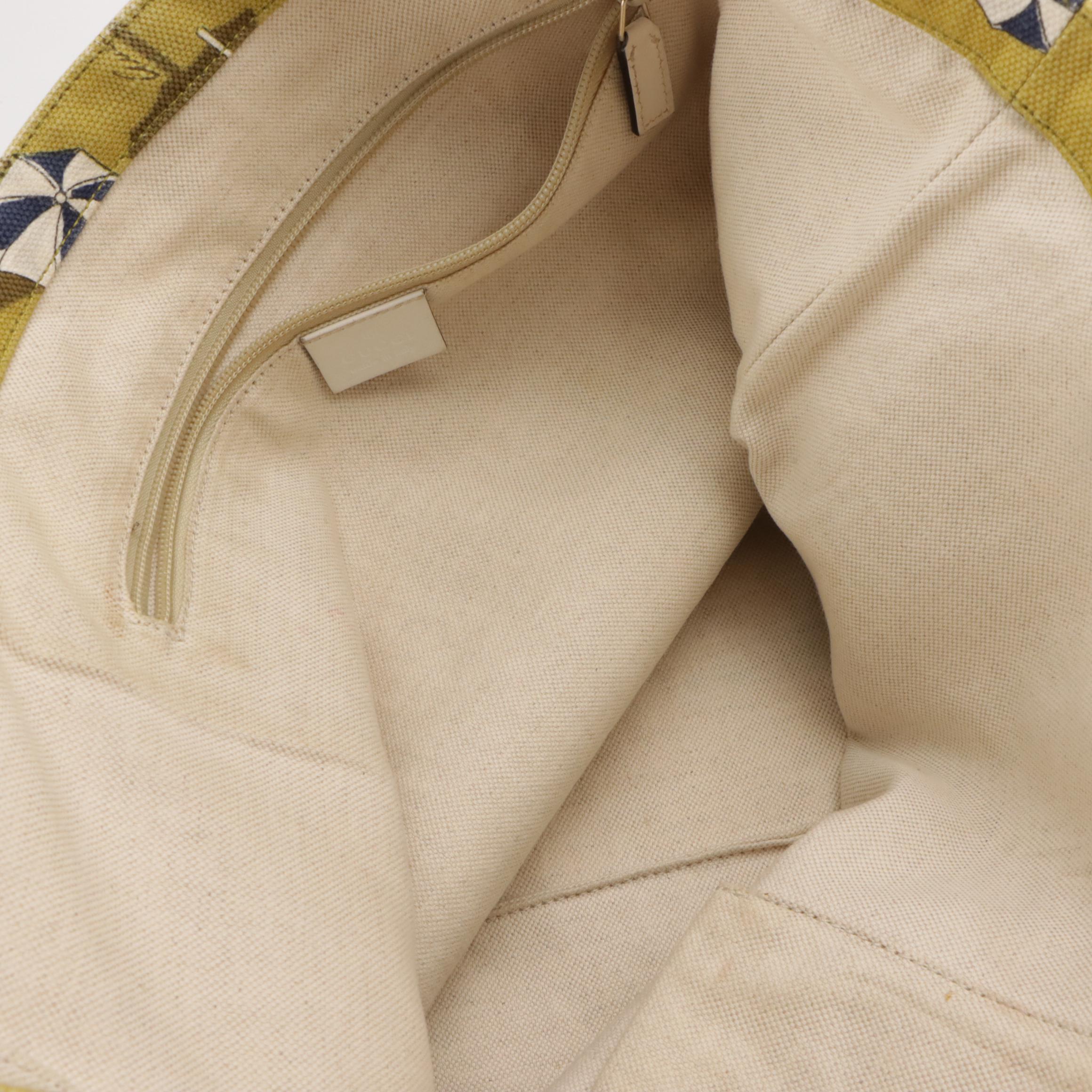 Gucci Large Parasol Printed Tote Bag with White Leather Trim