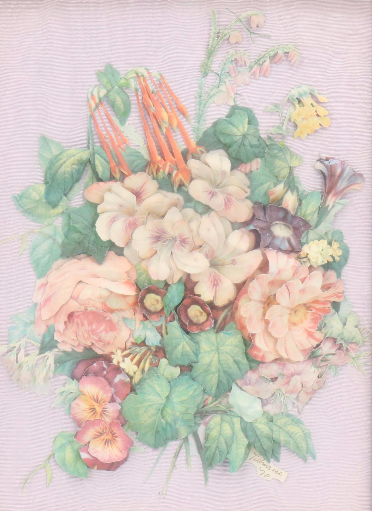 Dimensional Offset Lithograph of Floral Still Life, Late 20th Century