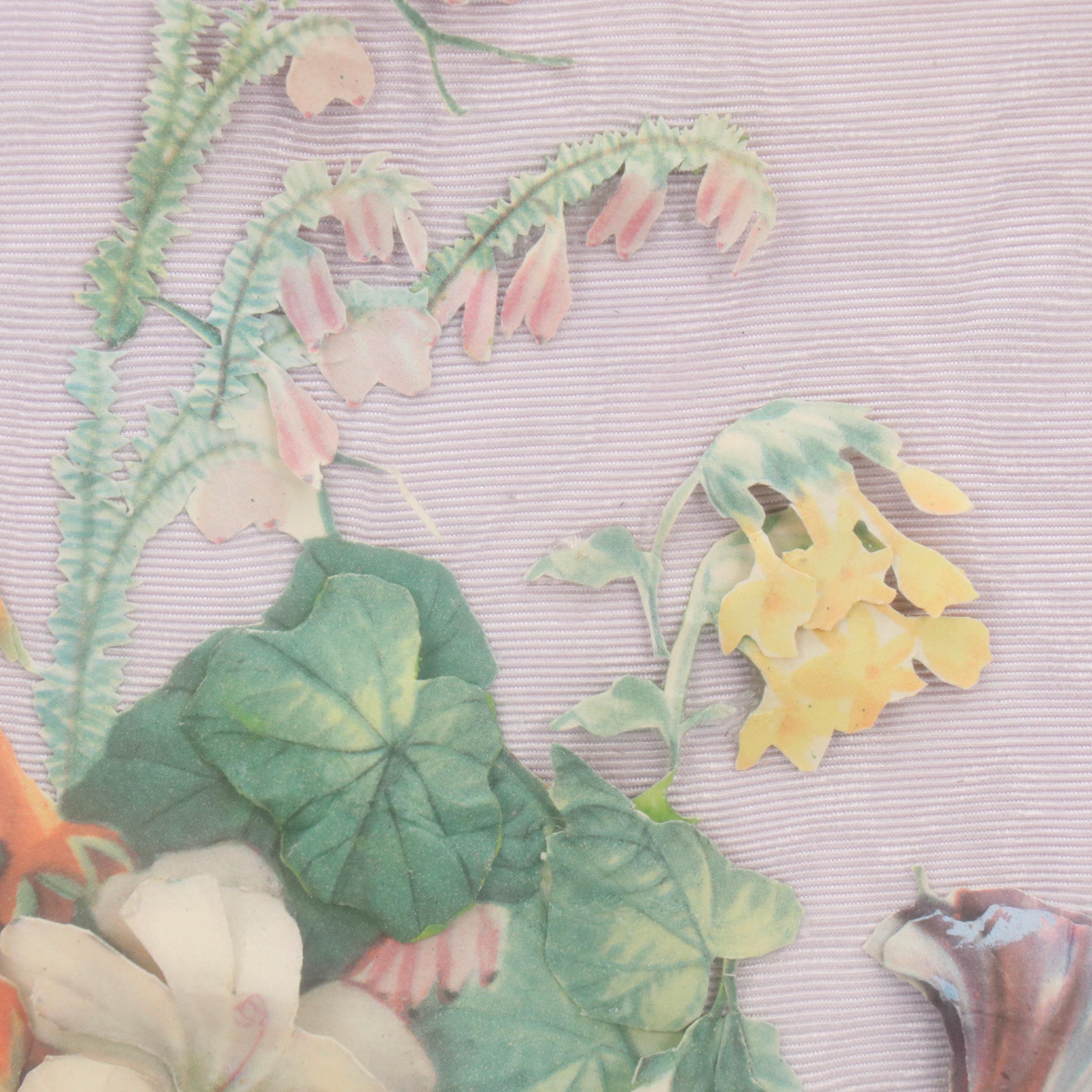 Dimensional Offset Lithograph of Floral Still Life, Late 20th Century