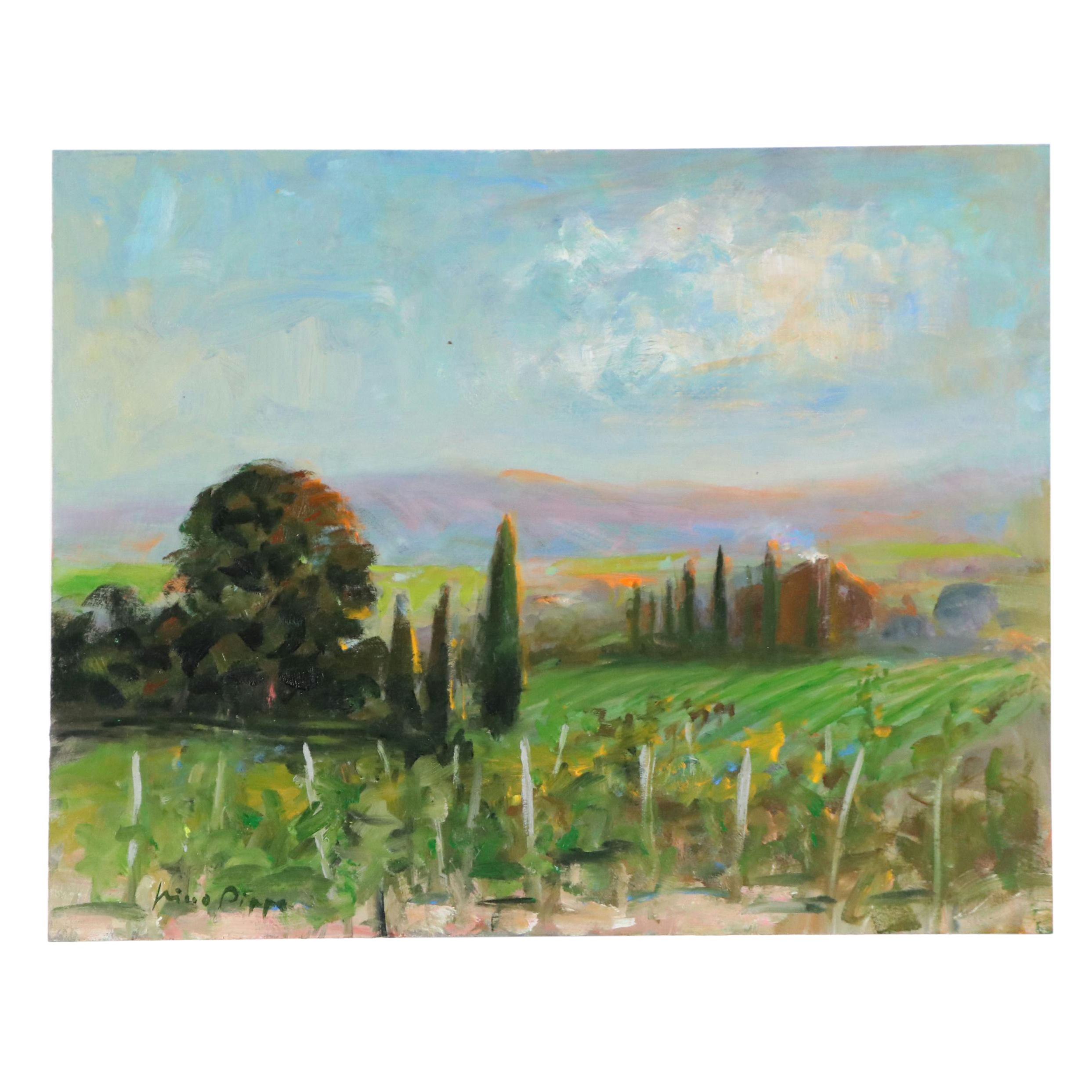 Nino Pippa Oil Painting "Provence - Vineyard in the Rhone Valley," 2021