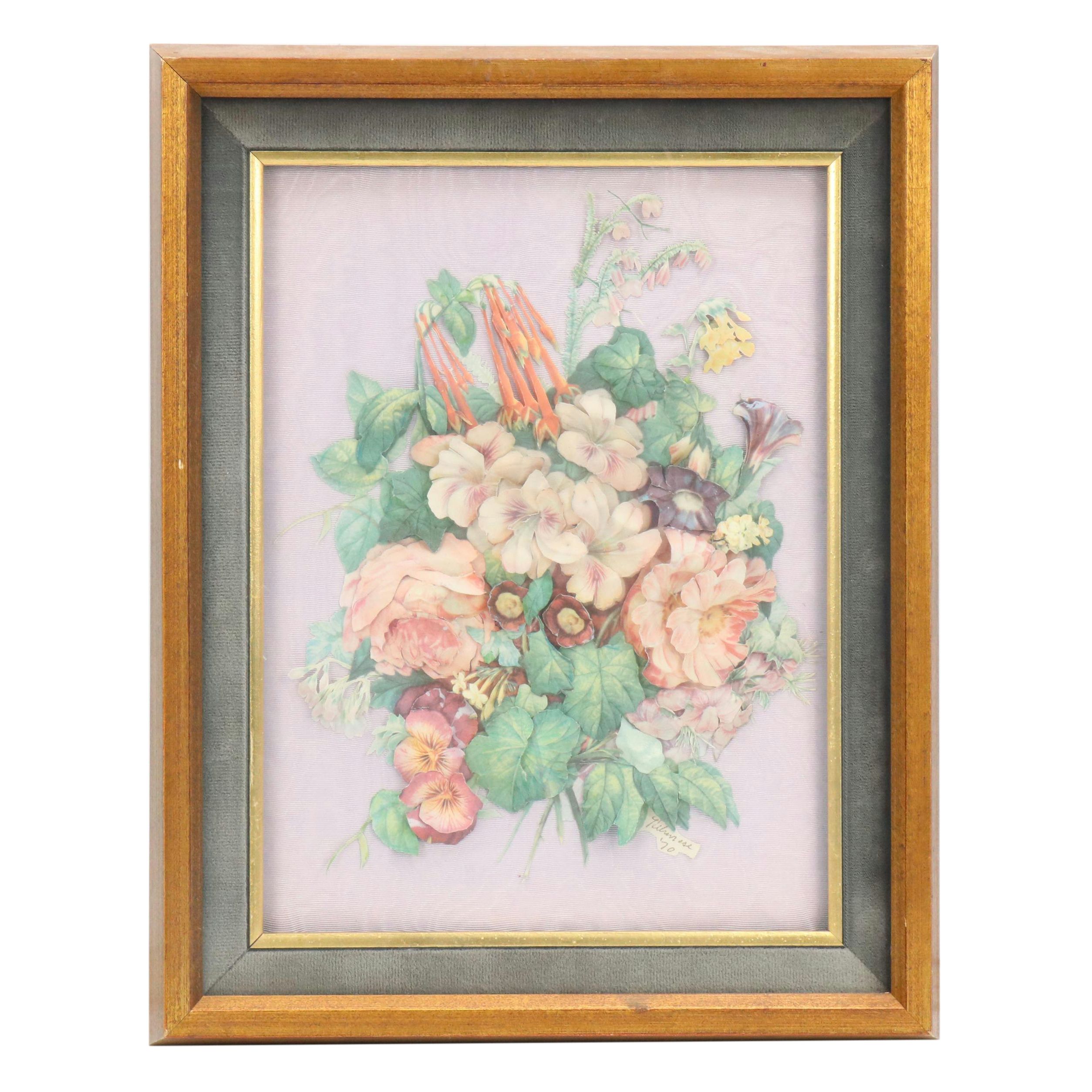 Dimensional Offset Lithograph of Floral Still Life, Late 20th Century