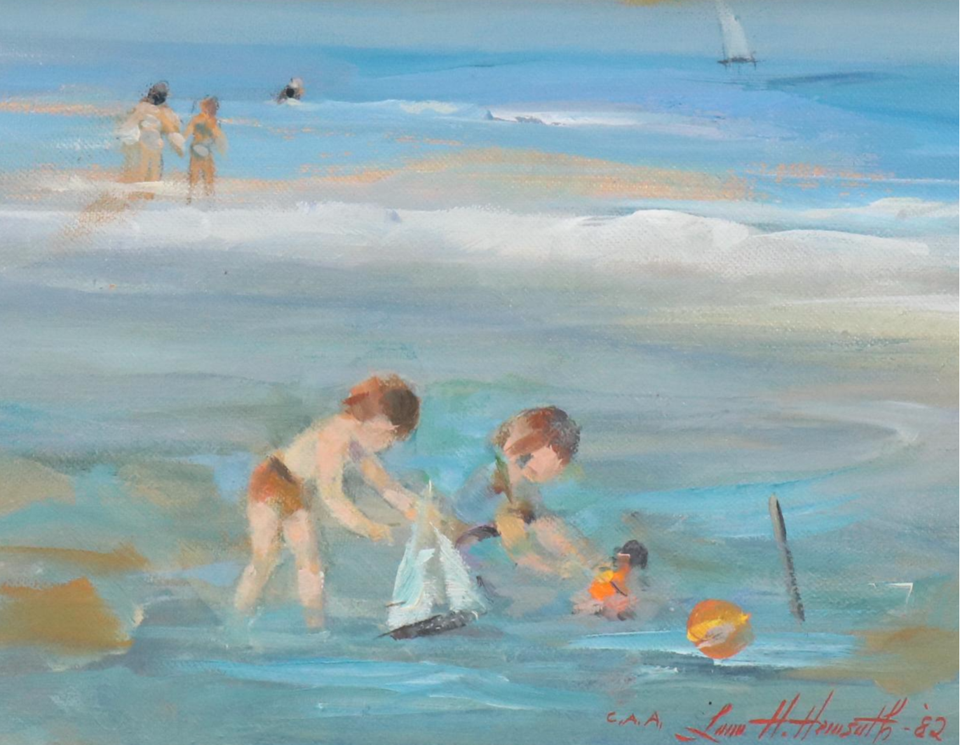 Louis H. Hemsath Beach Landscape with Children Playing, 1982