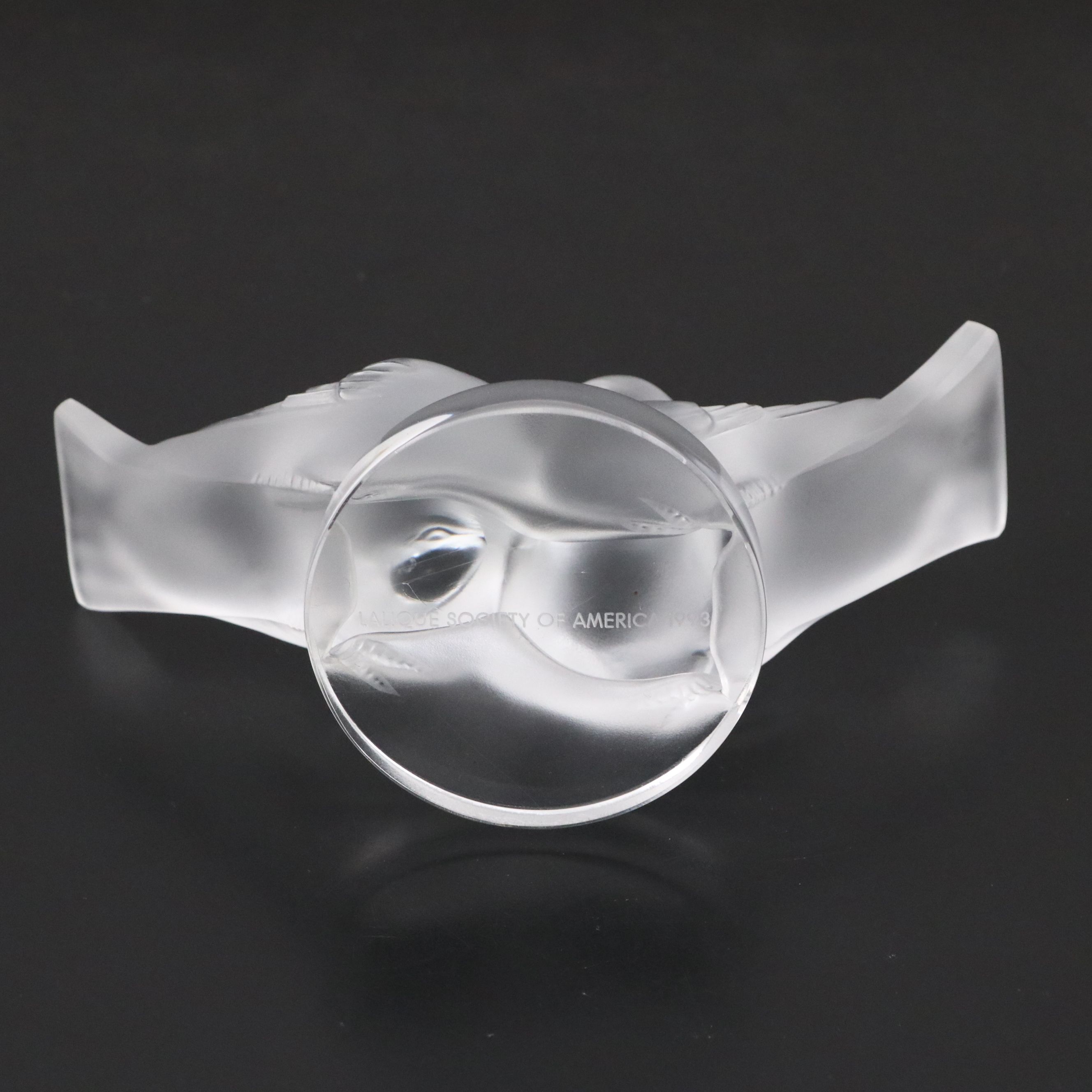 Lalique Society of America "Lovebirds" Frosted Crystal Figurine, 1993