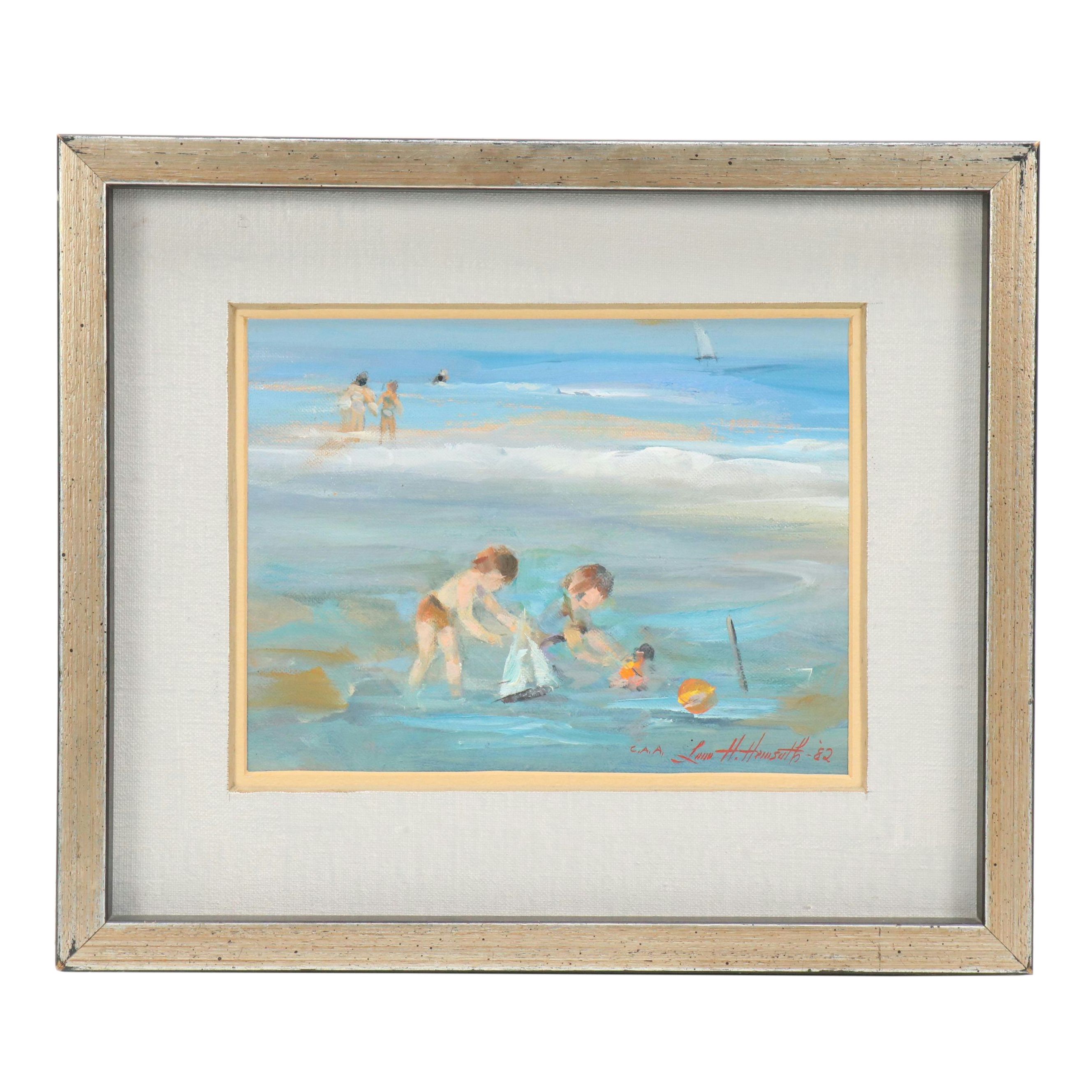 Louis H. Hemsath Beach Landscape with Children Playing, 1982