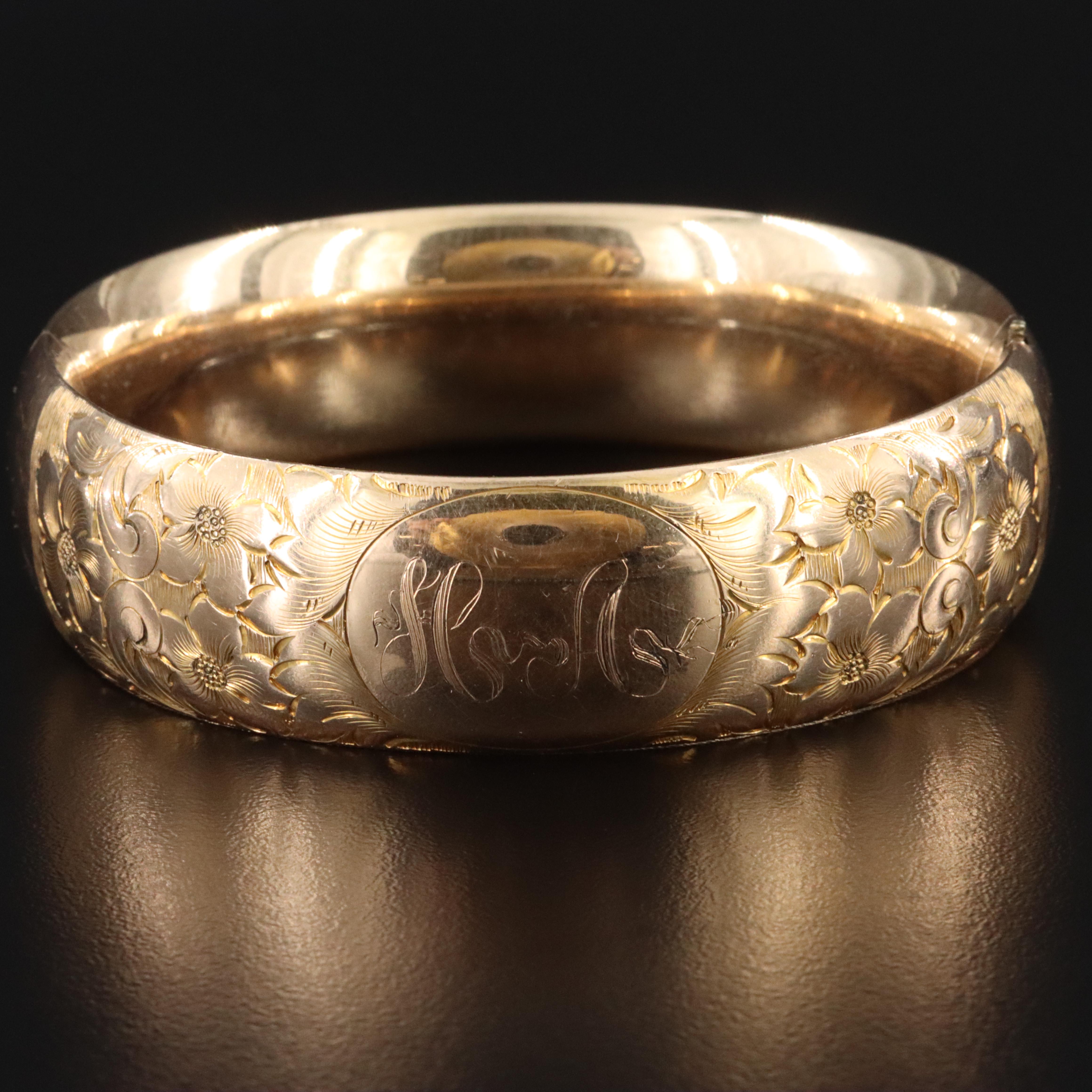 Antique Standard Button Co. Etched Gold-Filled Bangle