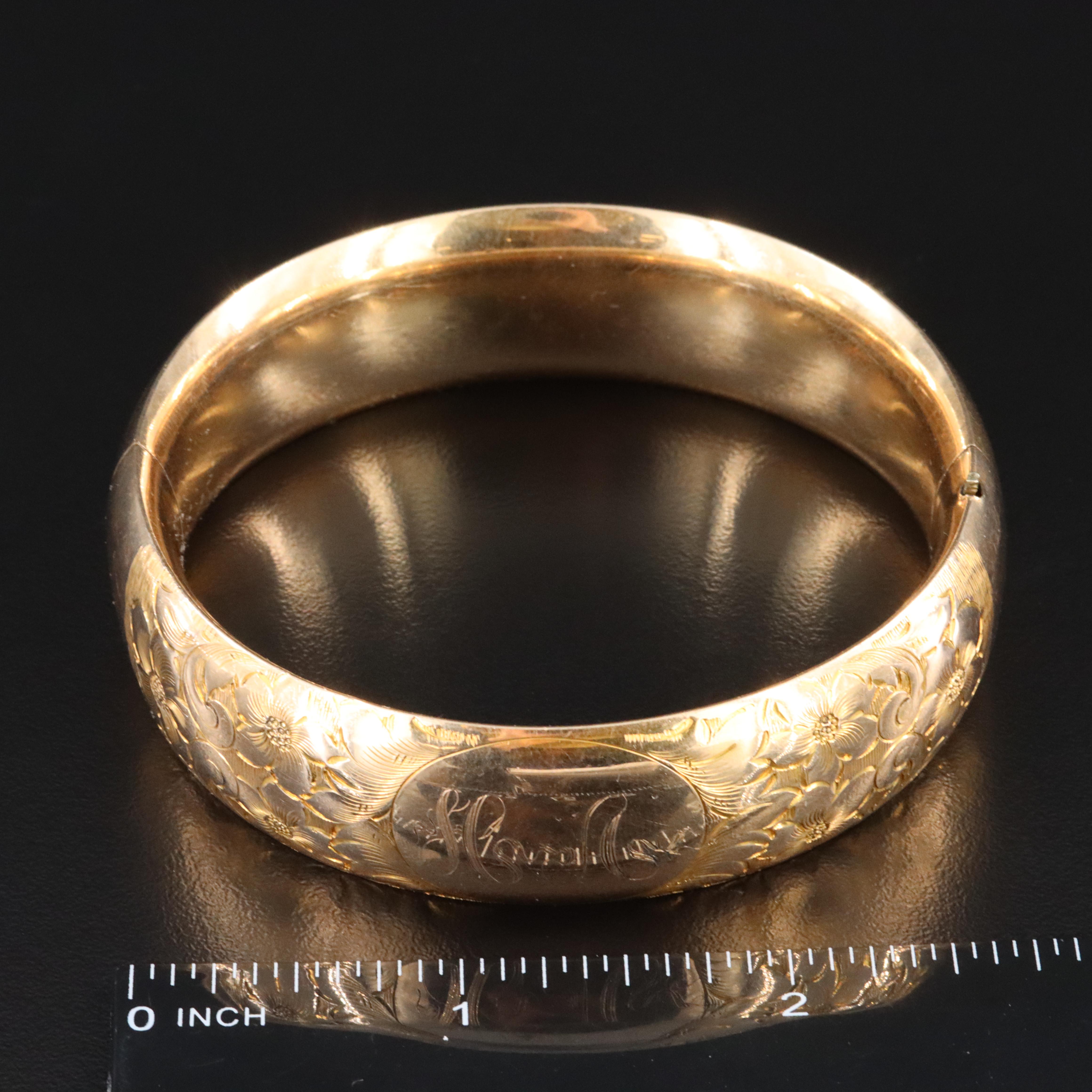 Antique Standard Button Co. Etched Gold-Filled Bangle