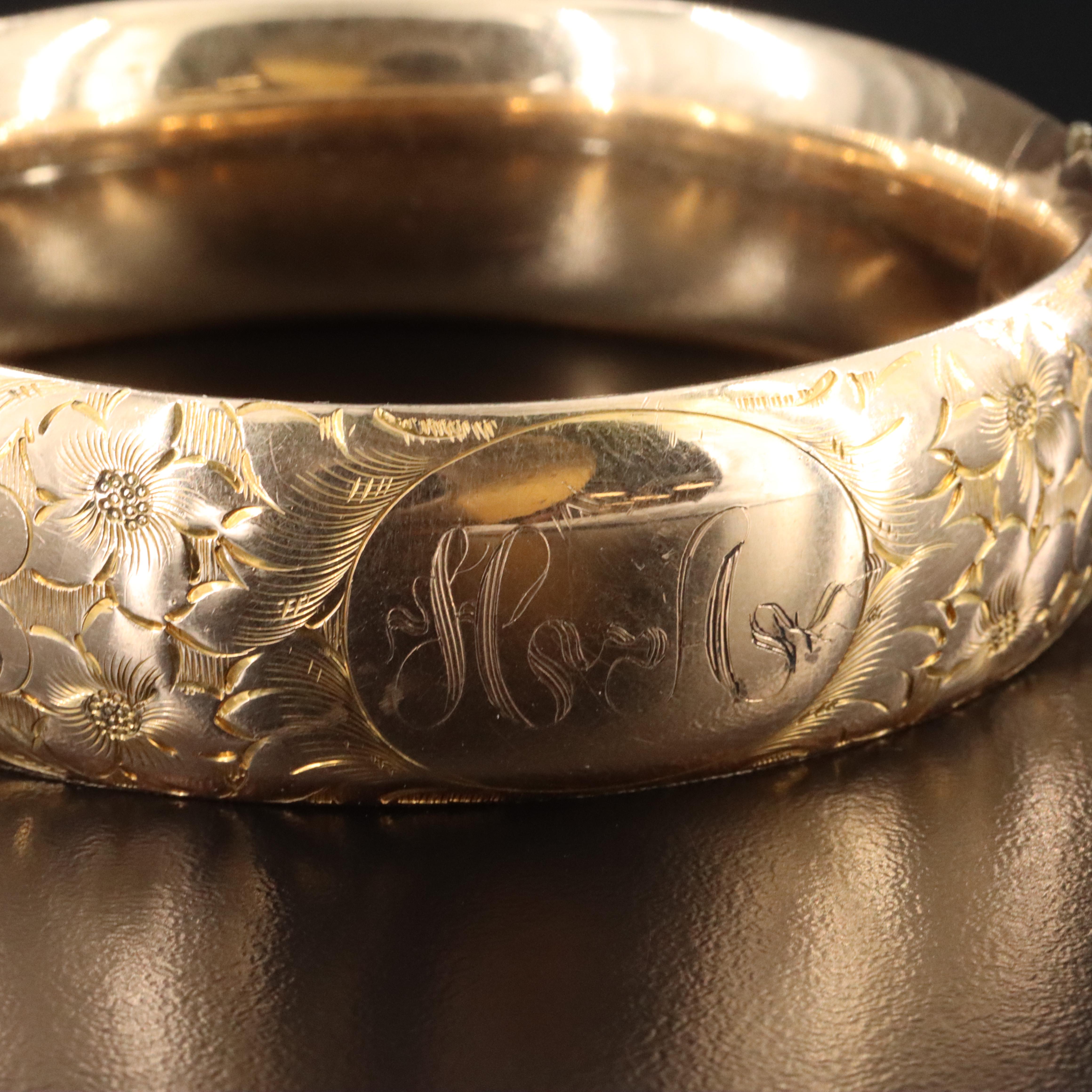 Antique Standard Button Co. Etched Gold-Filled Bangle