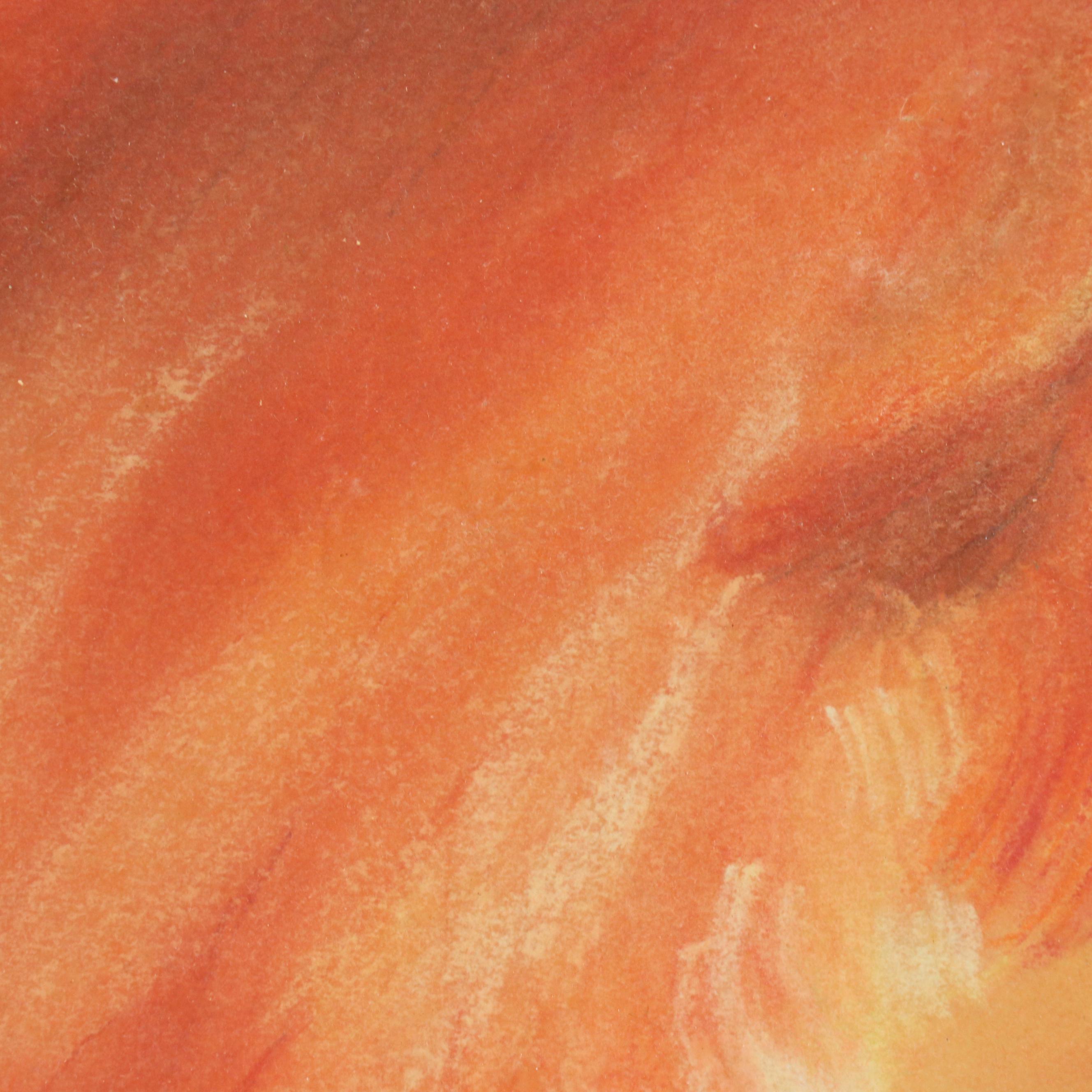 Chalk Pastel Portrait of Young Girl with Cat, 21st Century