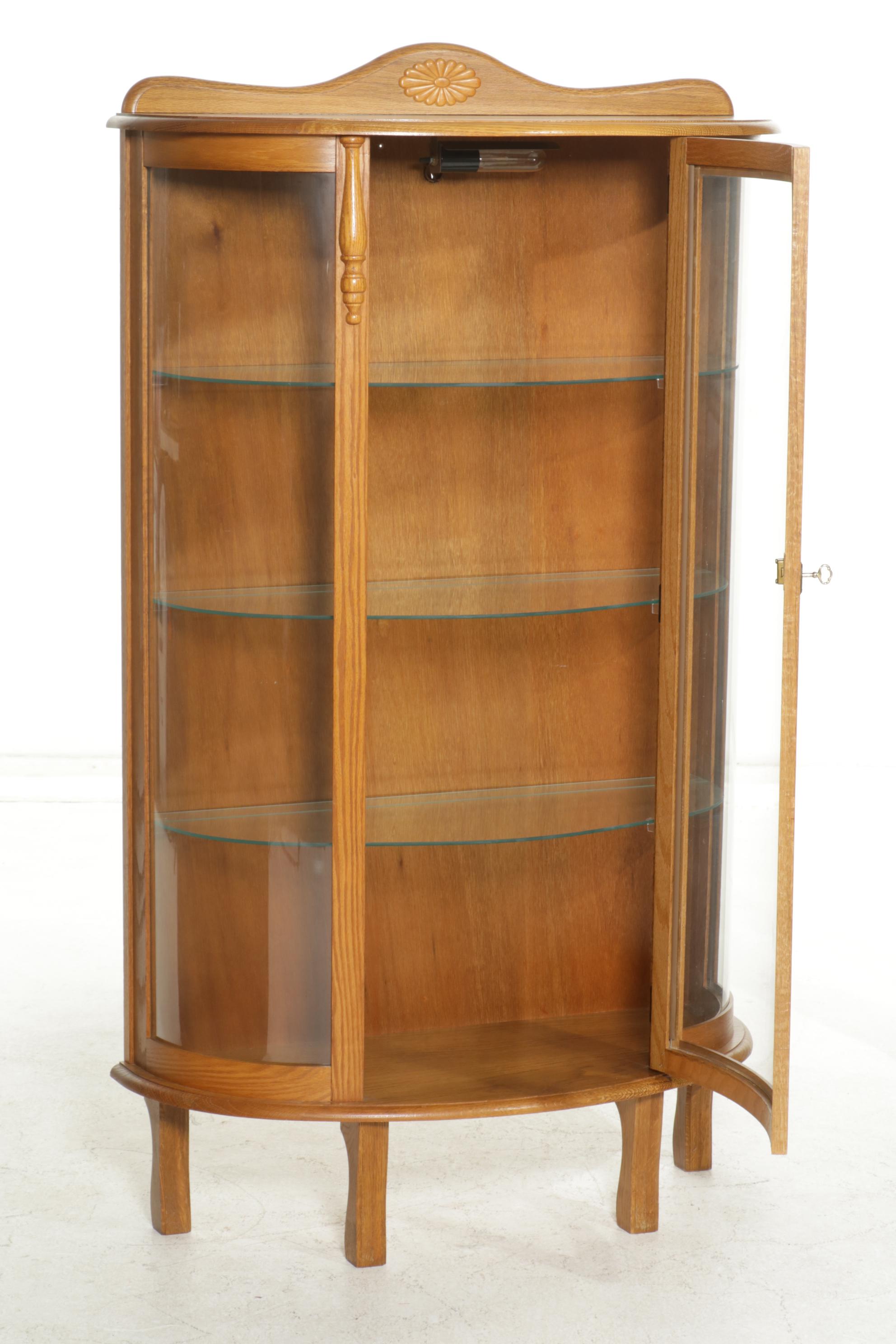 Oak Curved Front Illuminated Display Cabinet, Late 20th to 21st Century
